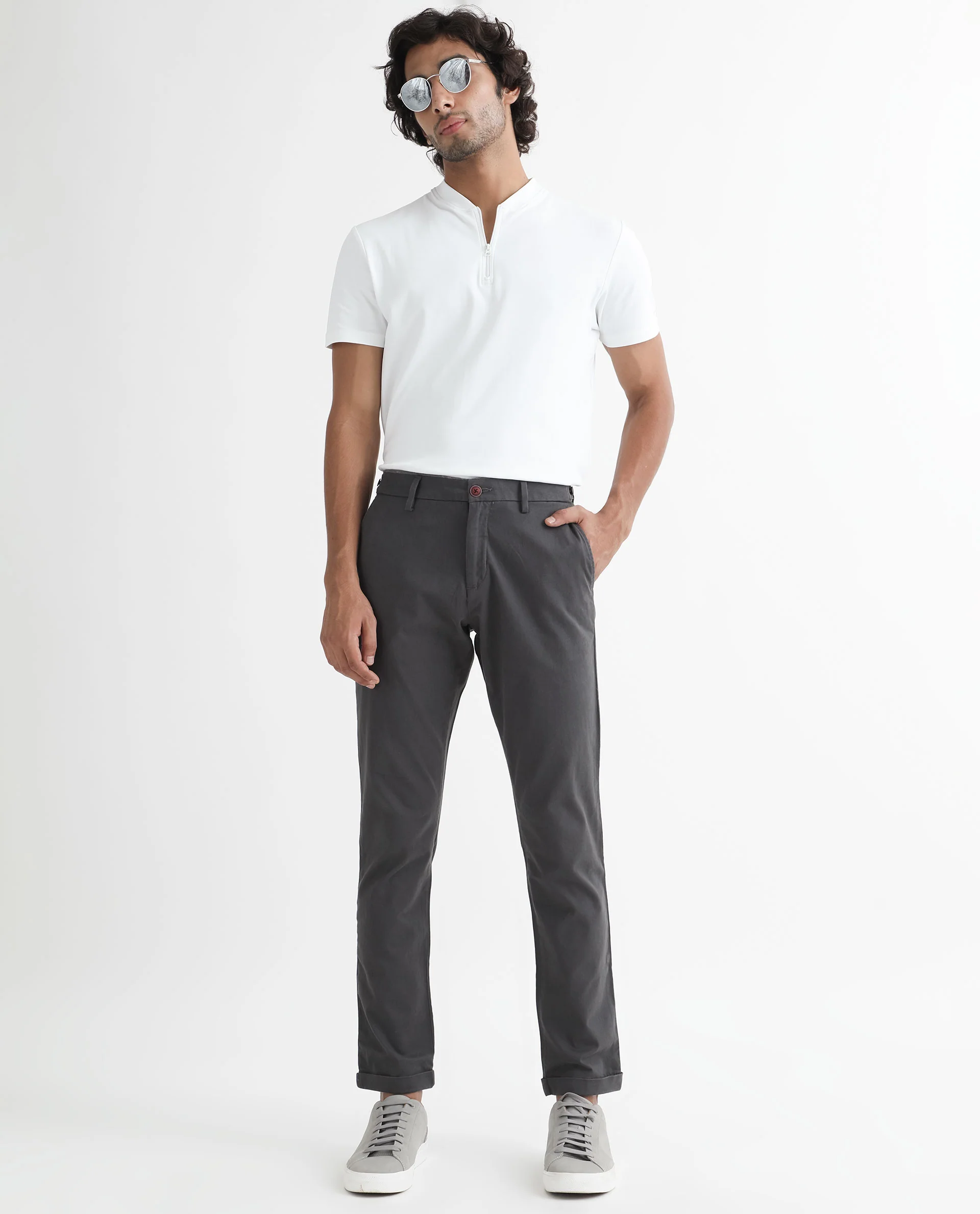 Rare Rabbit Men's Trews-1 Grey Cotton Plain Regular Fit Trouser - Image 9