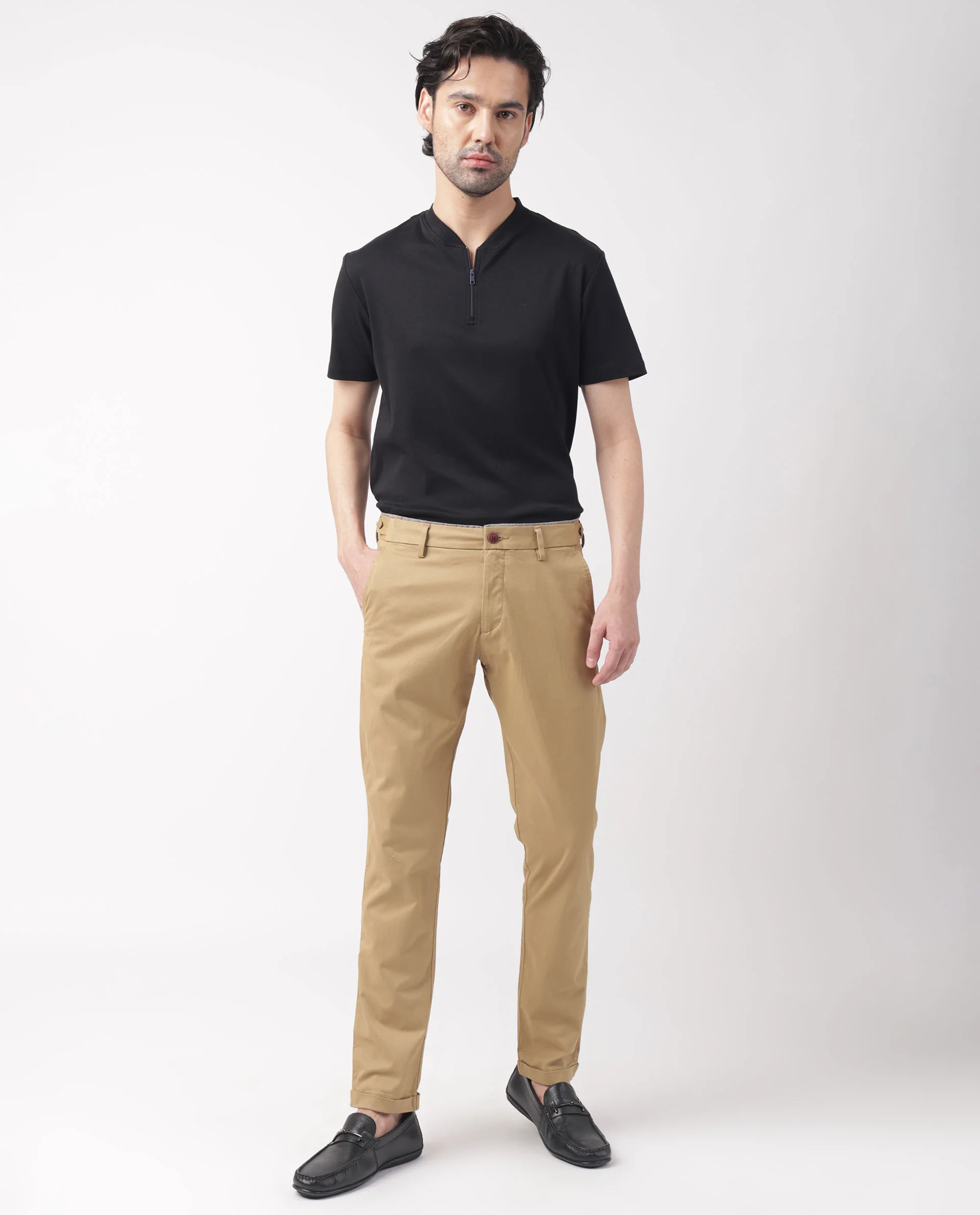 Rare Rabbit Men's Trews-1 Khaki Cotton Plain Regular Fit Trouser - Image 3