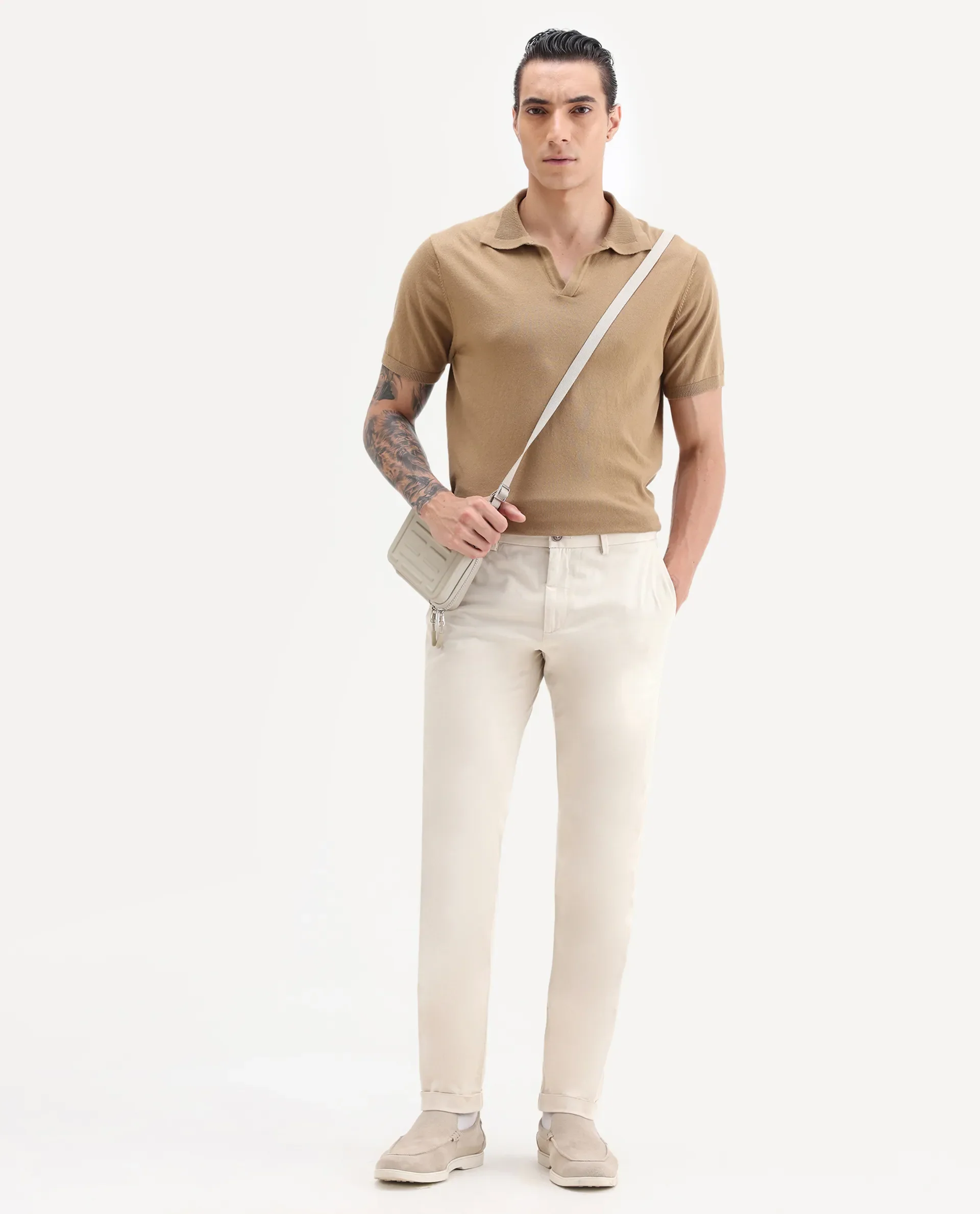 Rare Rabbit Men's Trews-22 Beige Cotton Plain Regular Fit Trouser