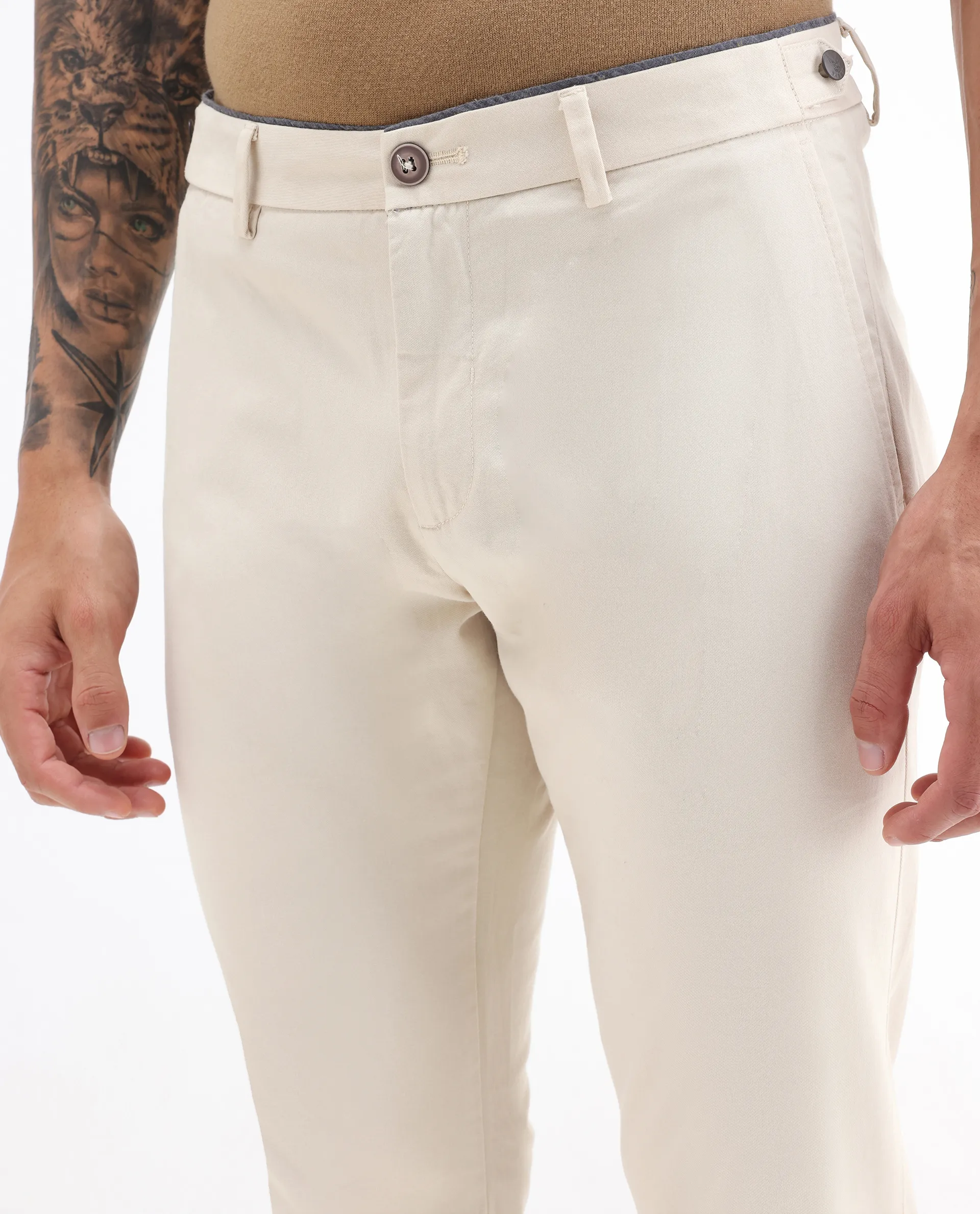 Rare Rabbit Men's Trews-22 Beige Cotton Plain Regular Fit Trouser - Image 3