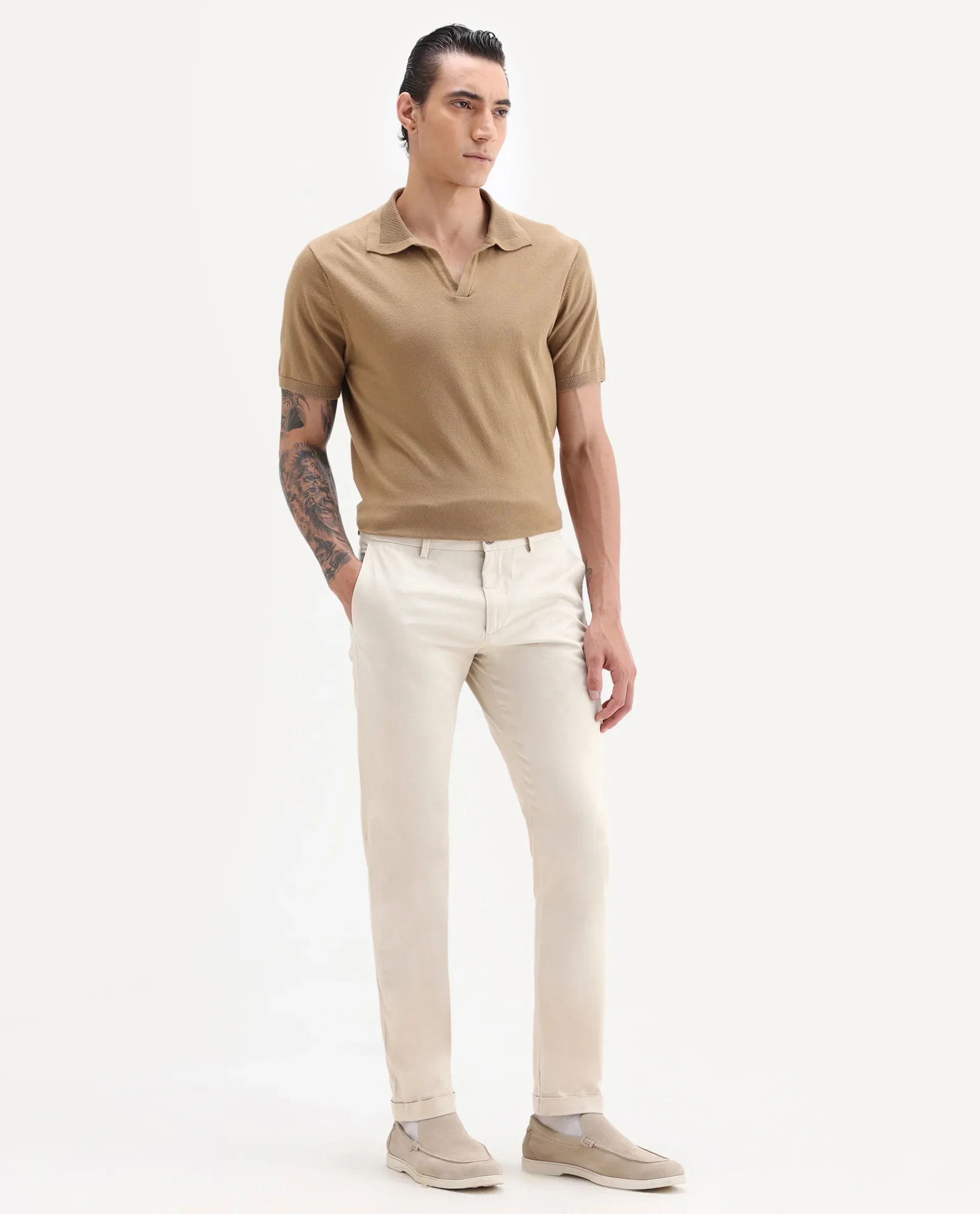 Rare Rabbit Men's Trews-22 Beige Cotton Plain Regular Fit Trouser - Image 4