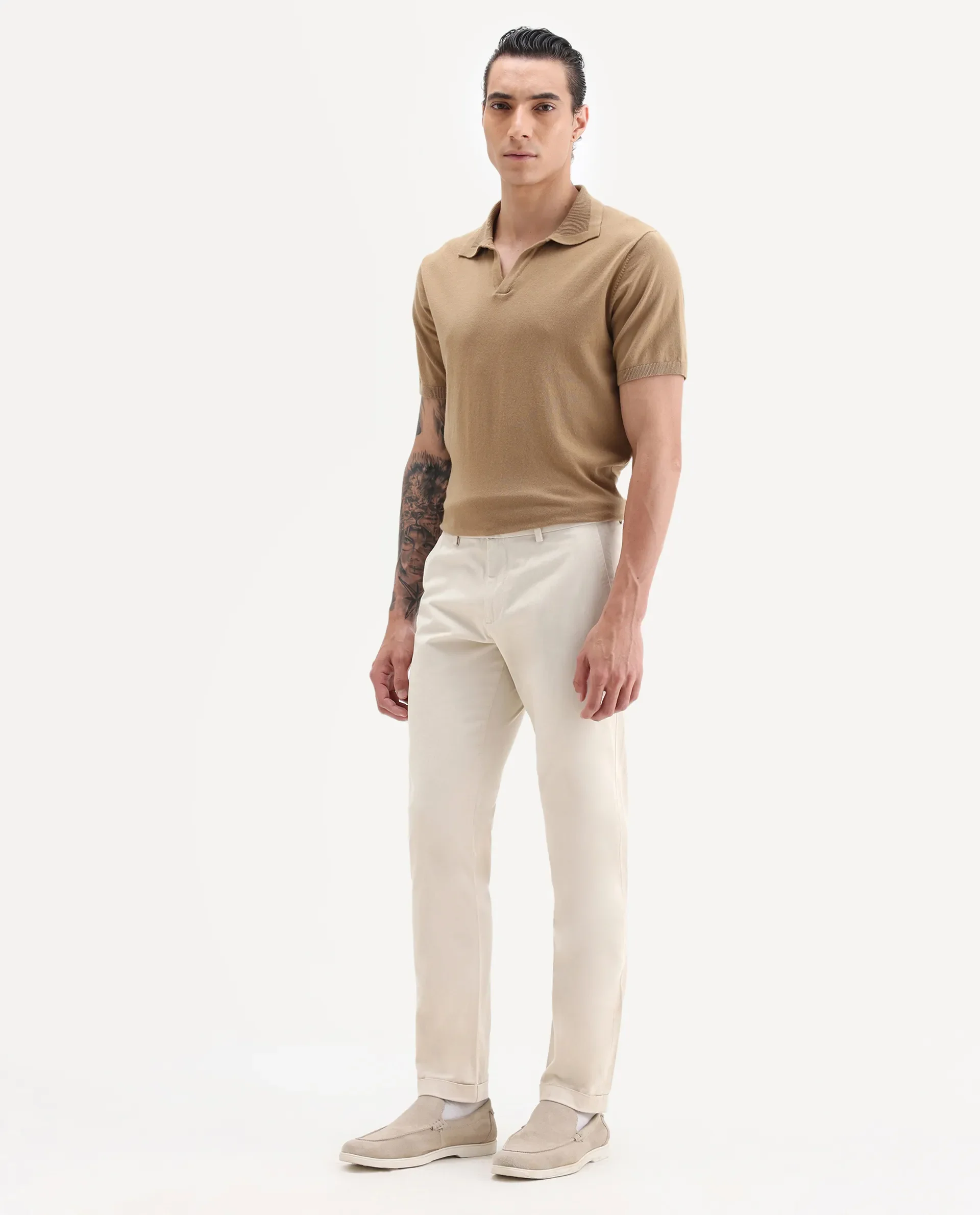 Rare Rabbit Men's Trews-22 Beige Cotton Plain Regular Fit Trouser - Image 5