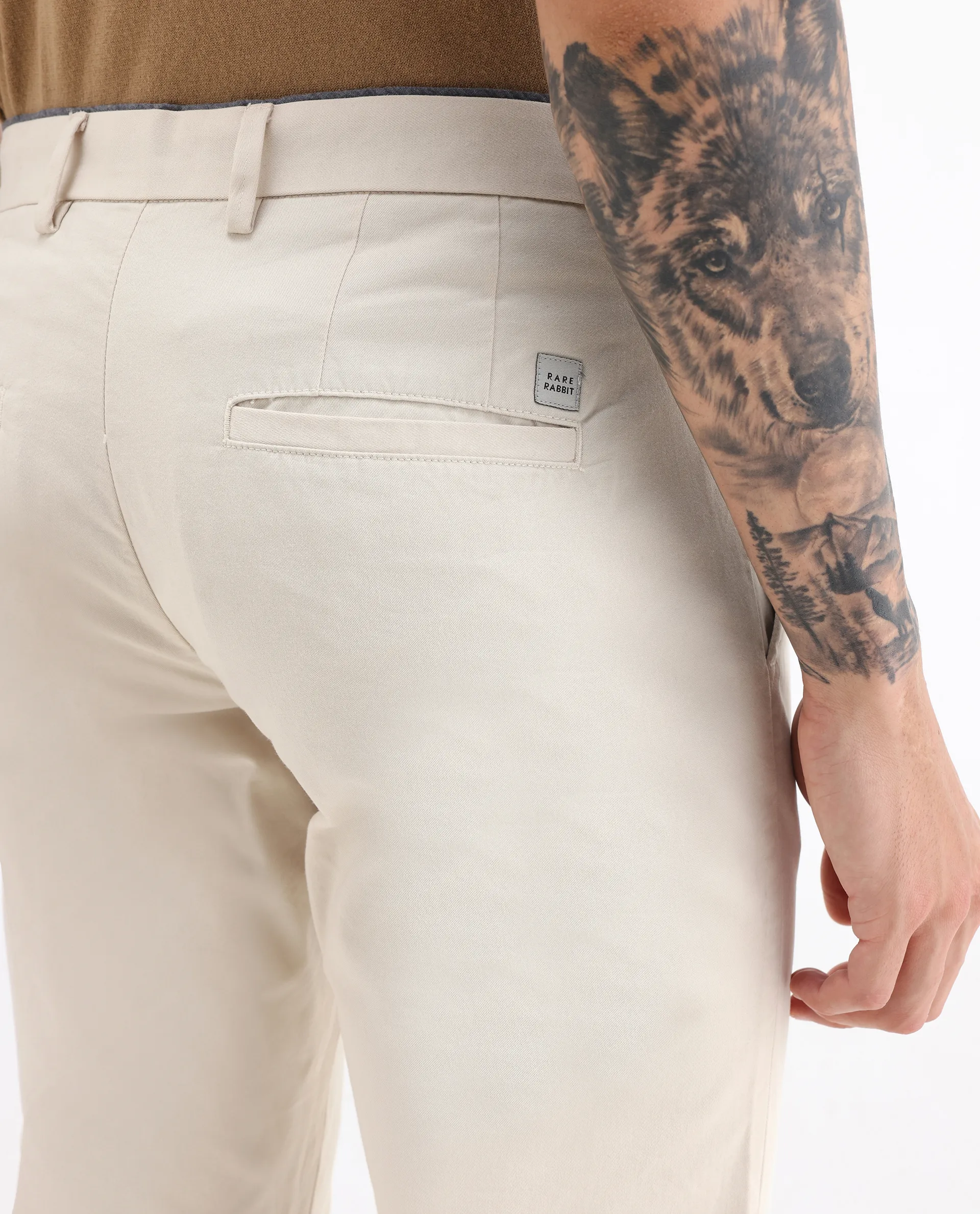 Rare Rabbit Men's Trews-22 Beige Cotton Plain Regular Fit Trouser - Image 6