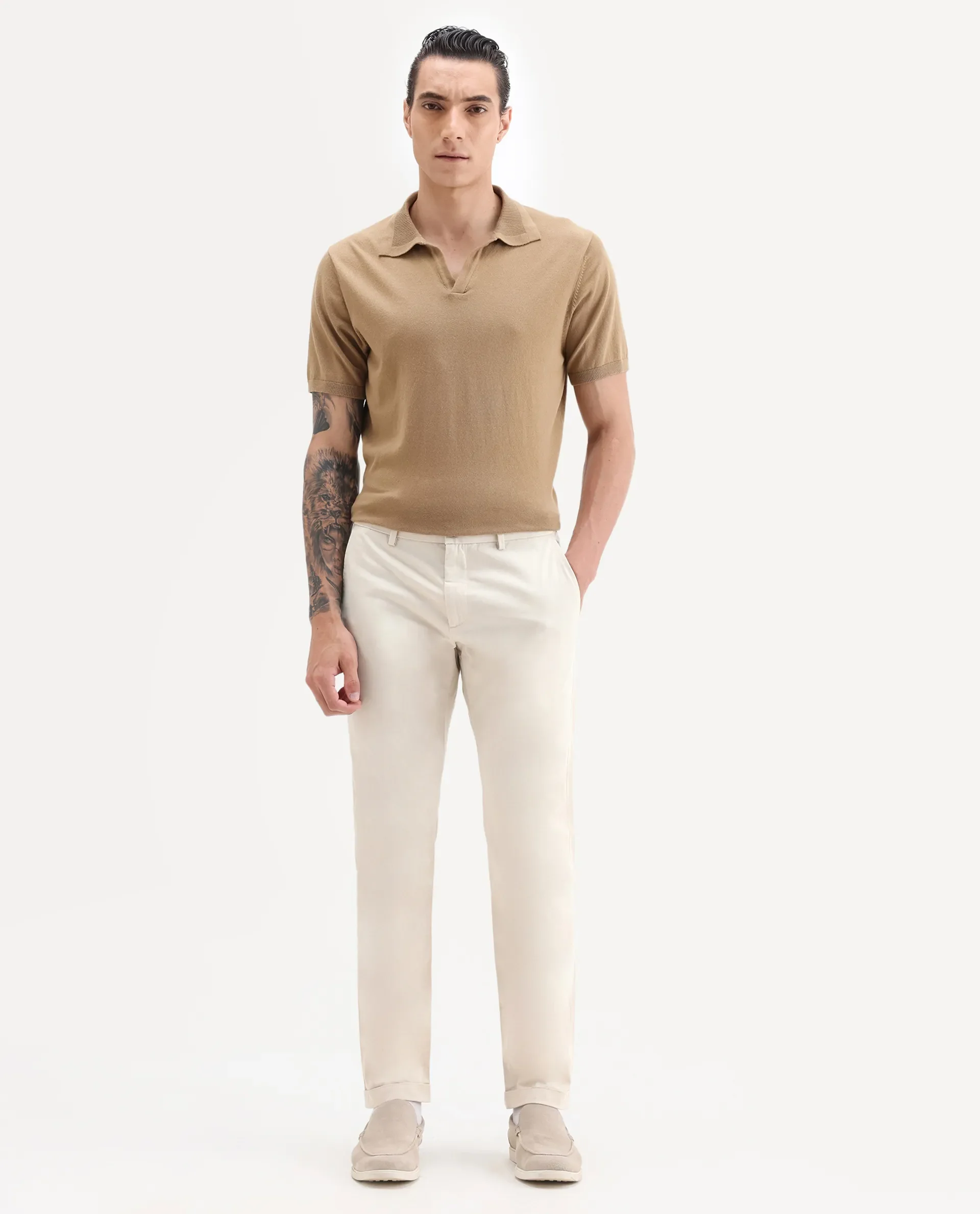 Rare Rabbit Men's Trews-22 Beige Cotton Plain Regular Fit Trouser - Image 7
