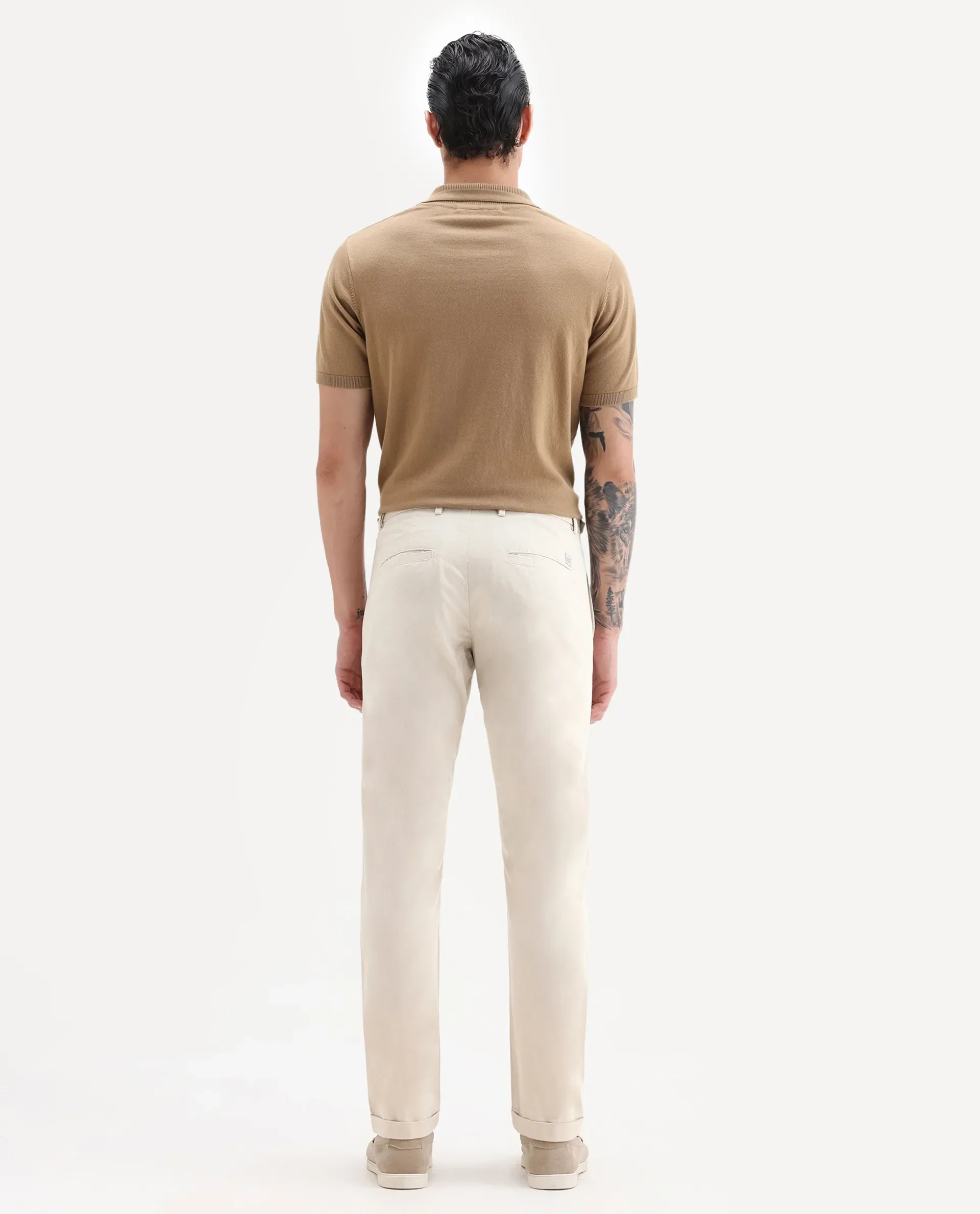 Rare Rabbit Men's Trews-22 Beige Cotton Plain Regular Fit Trouser - Image 8