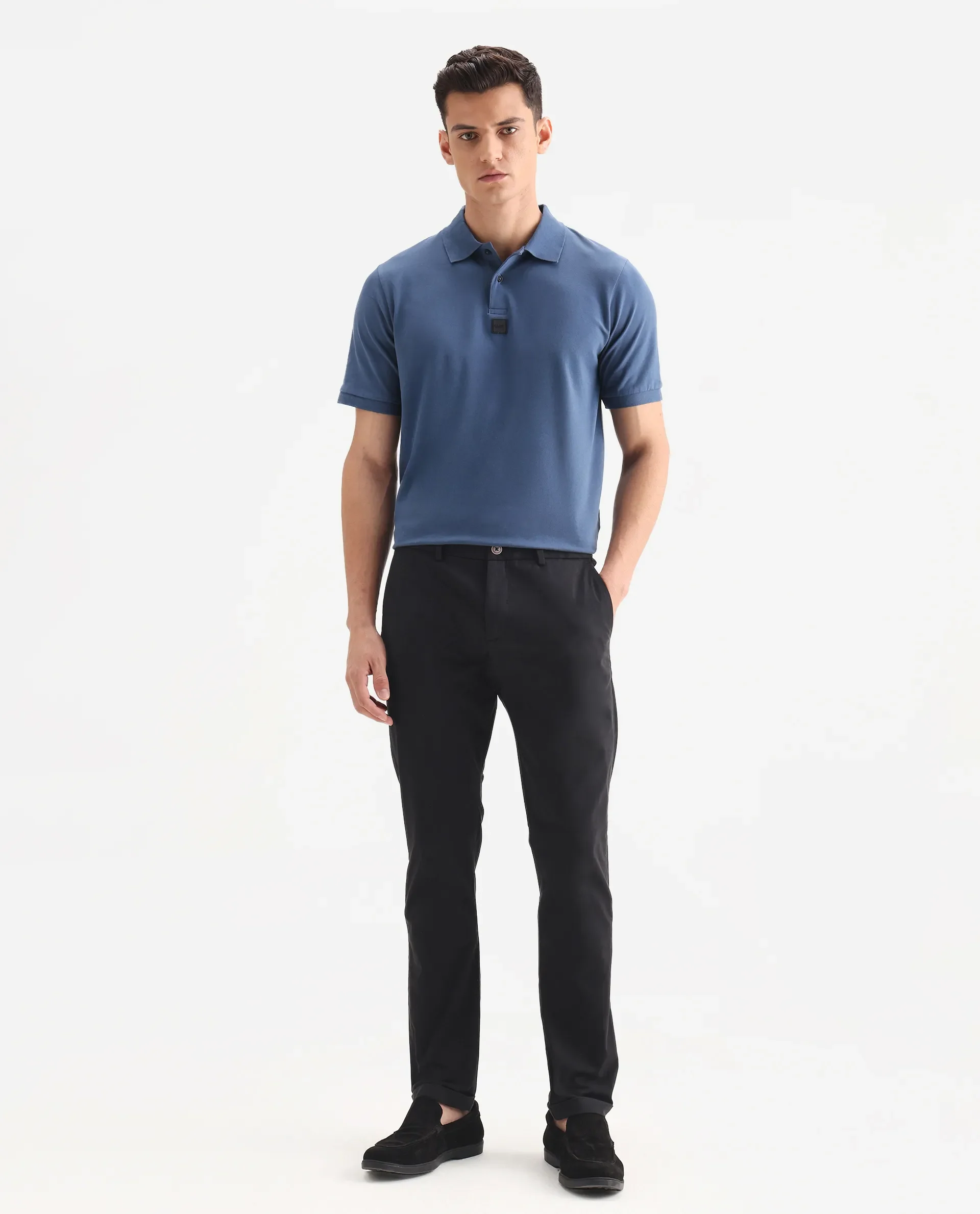 Rare Rabbit Men's Trews-22 Black Cotton Plain Regular Fit Trouser - Image 4