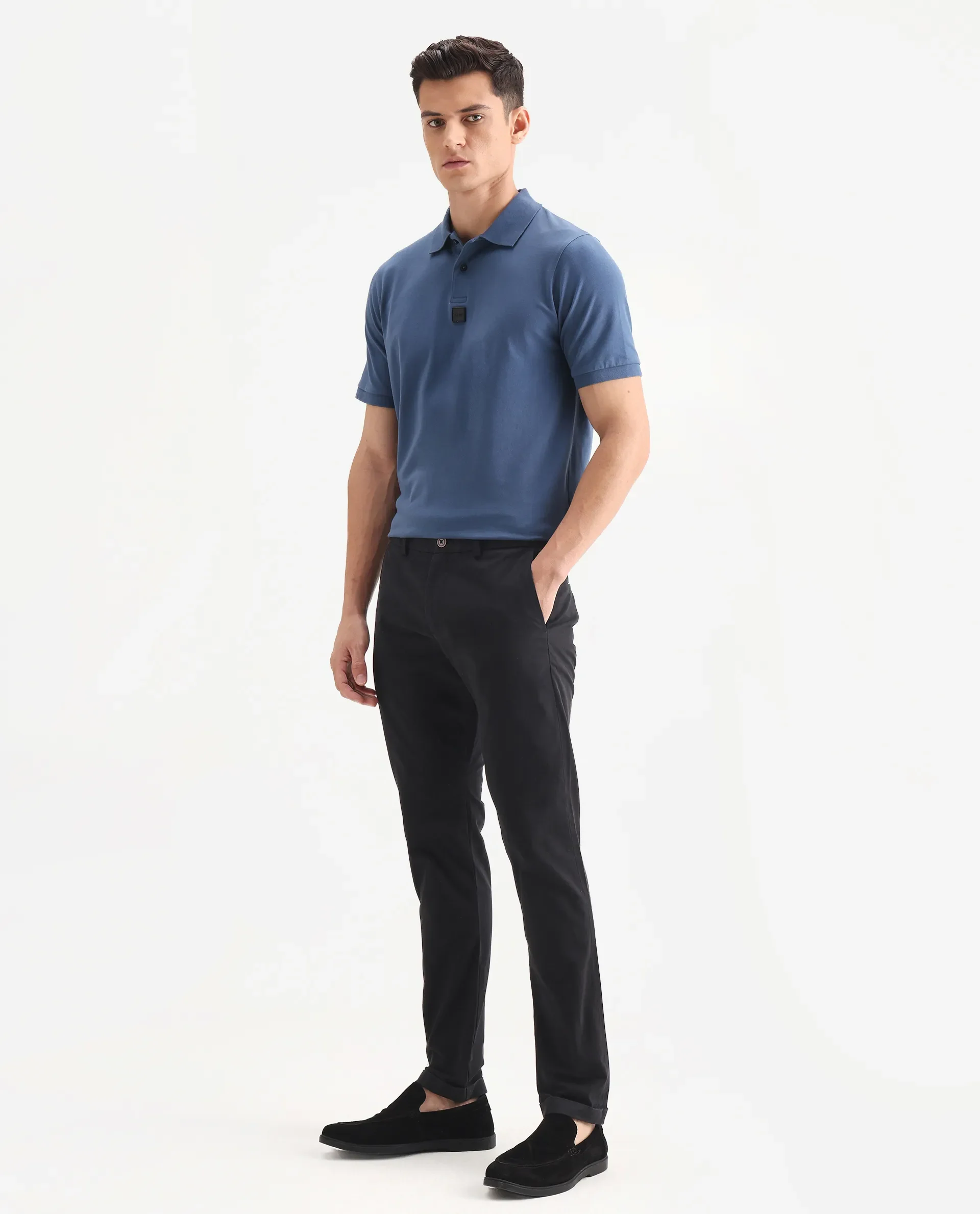 Rare Rabbit Men's Trews-22 Black Cotton Plain Regular Fit Trouser - Image 5