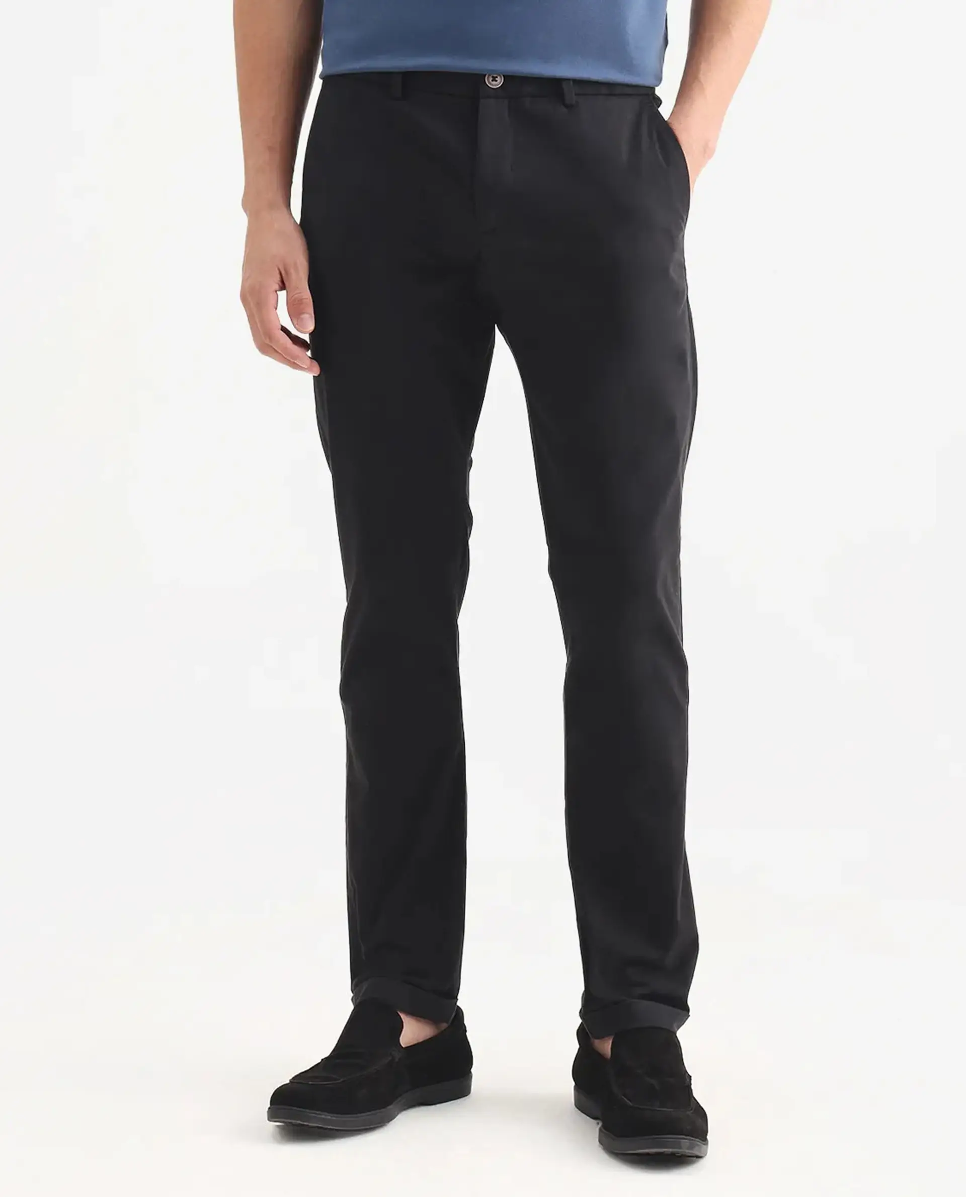 Rare Rabbit Men's Trews-22 Black Cotton Plain Regular Fit Trouser - Image 9