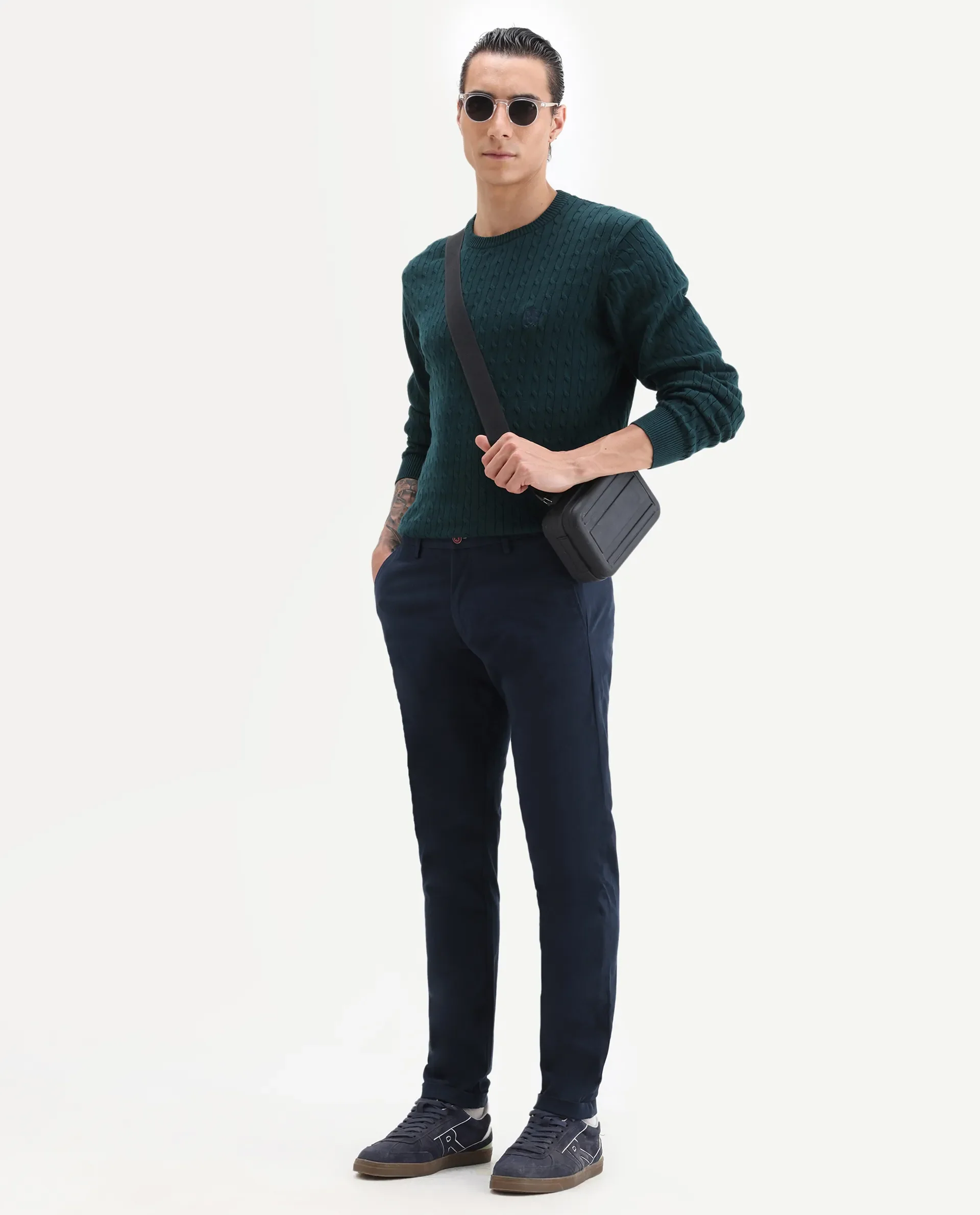 Rare Rabbit Men's Trews-22 Blue Cotton Plain Regular Fit Trouser