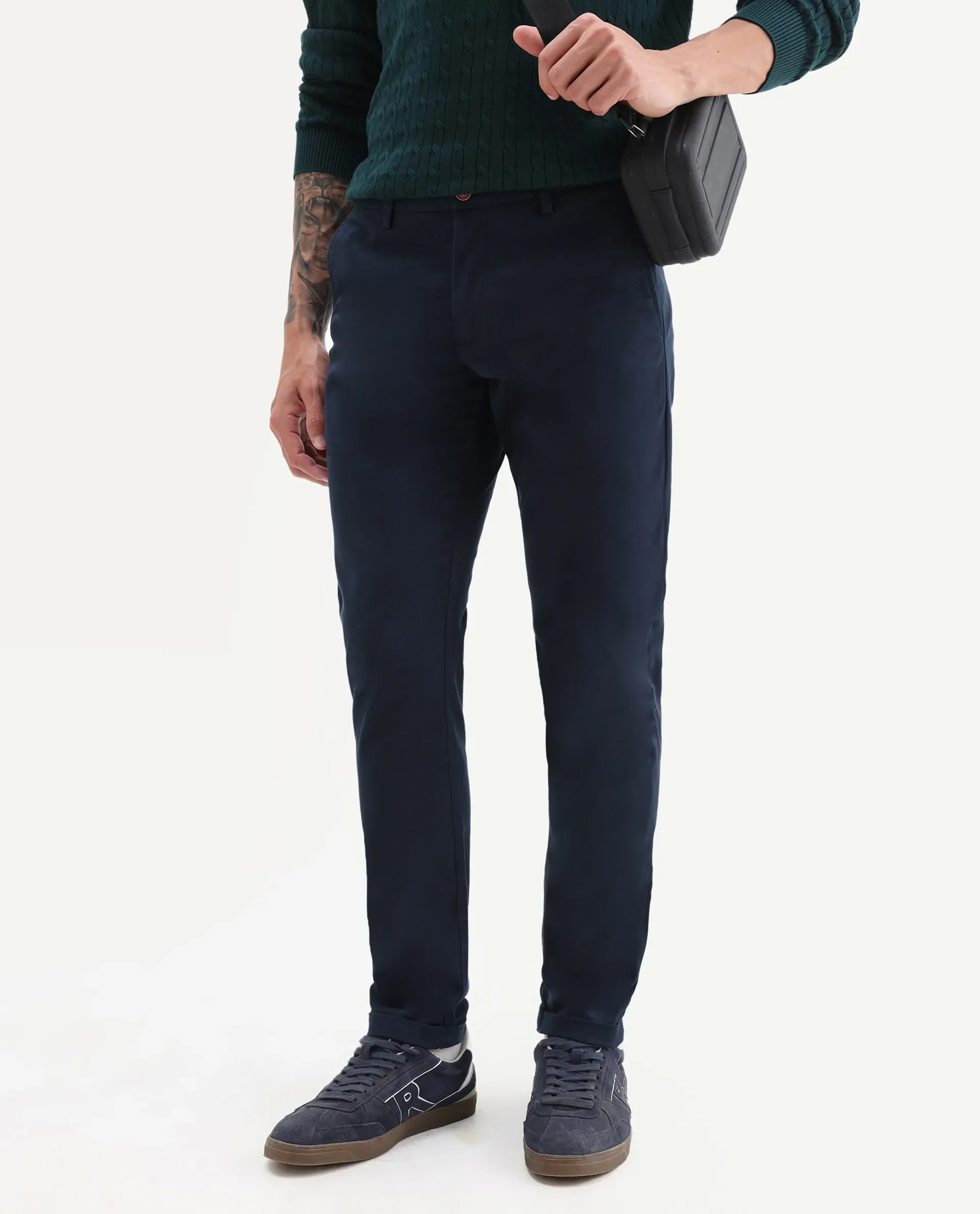 Rare Rabbit Men's Trews-22 Blue Cotton Plain Regular Fit Trouser - Image 2