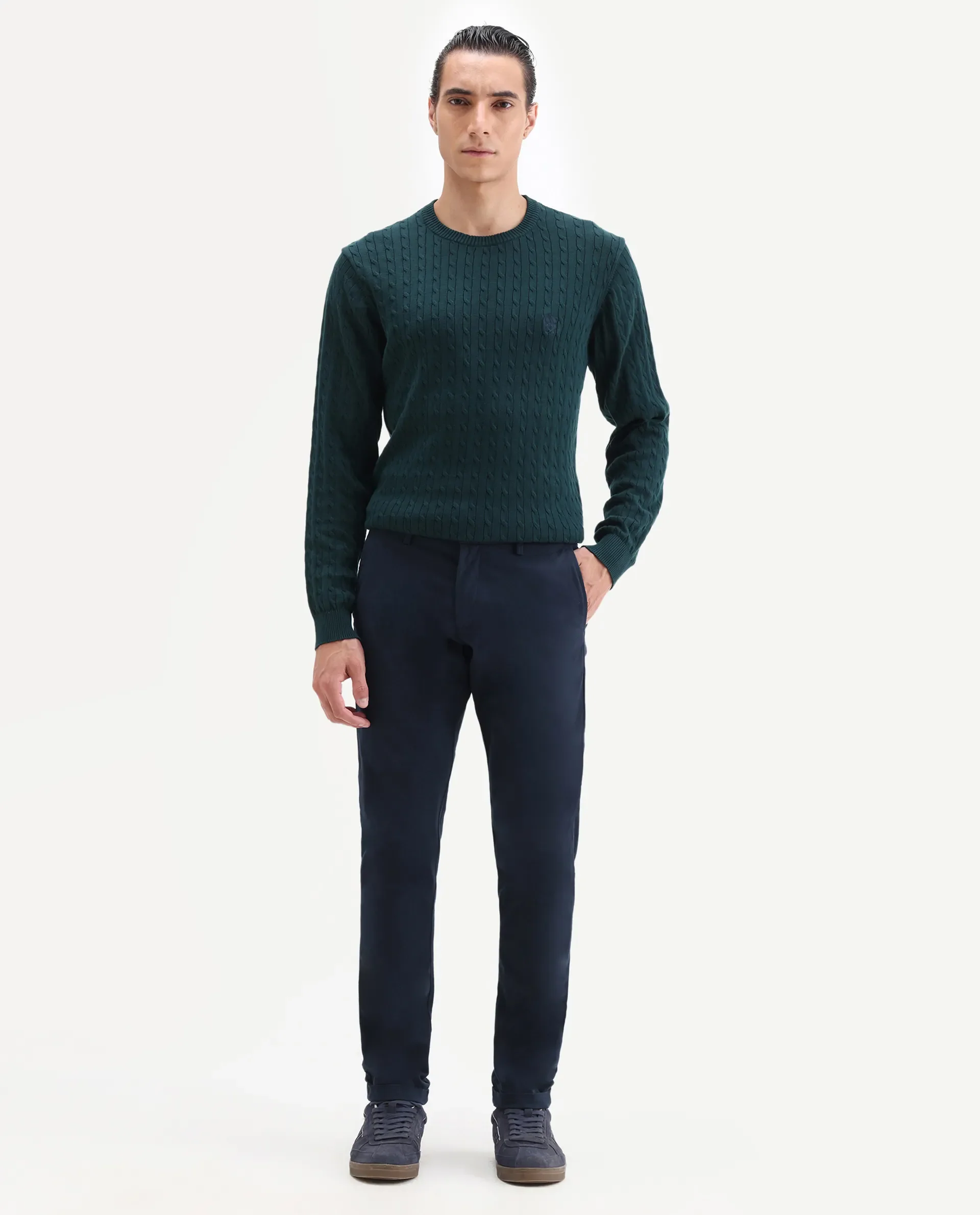 Rare Rabbit Men's Trews-22 Blue Cotton Plain Regular Fit Trouser - Image 4