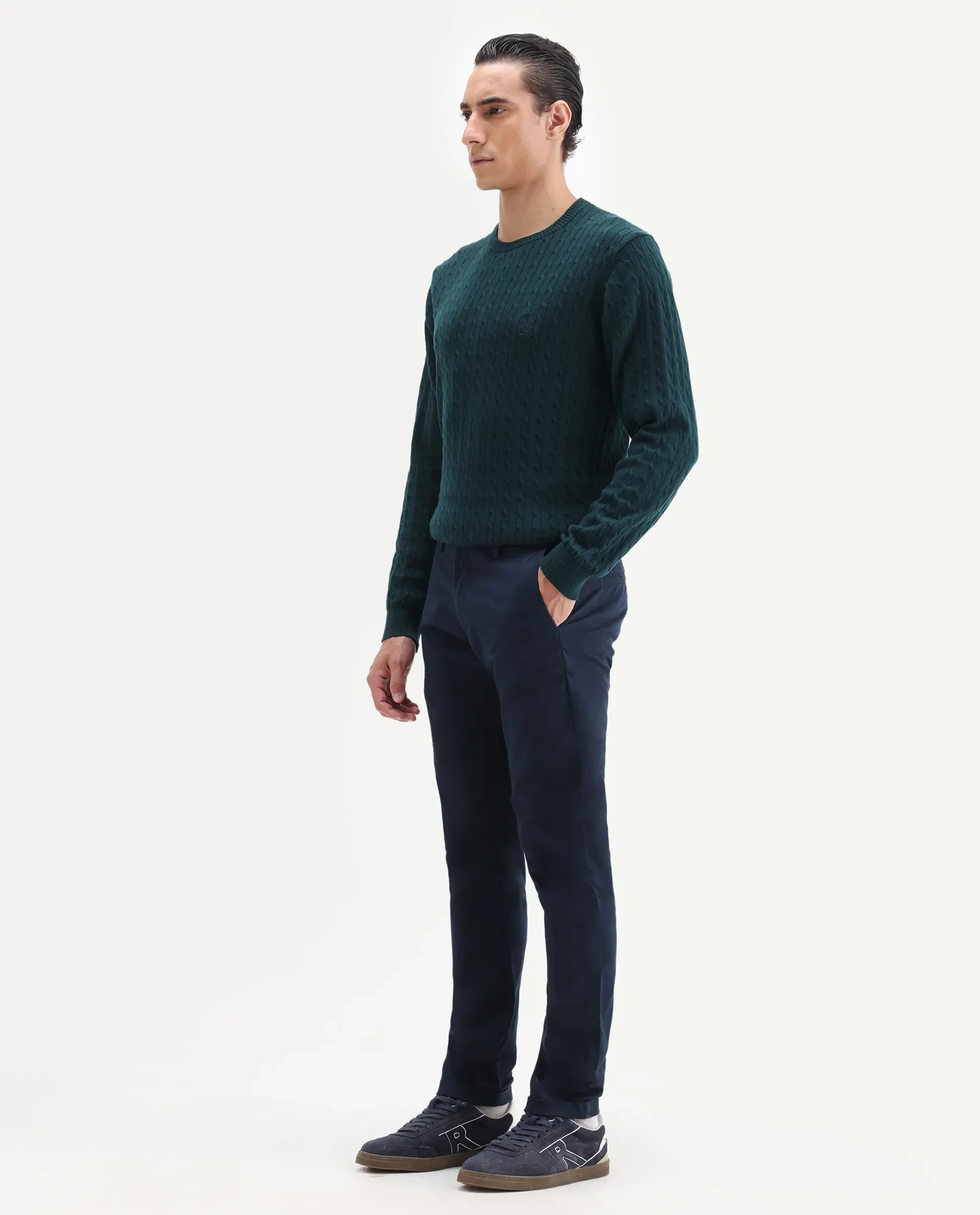 Rare Rabbit Men's Trews-22 Blue Cotton Plain Regular Fit Trouser - Image 5