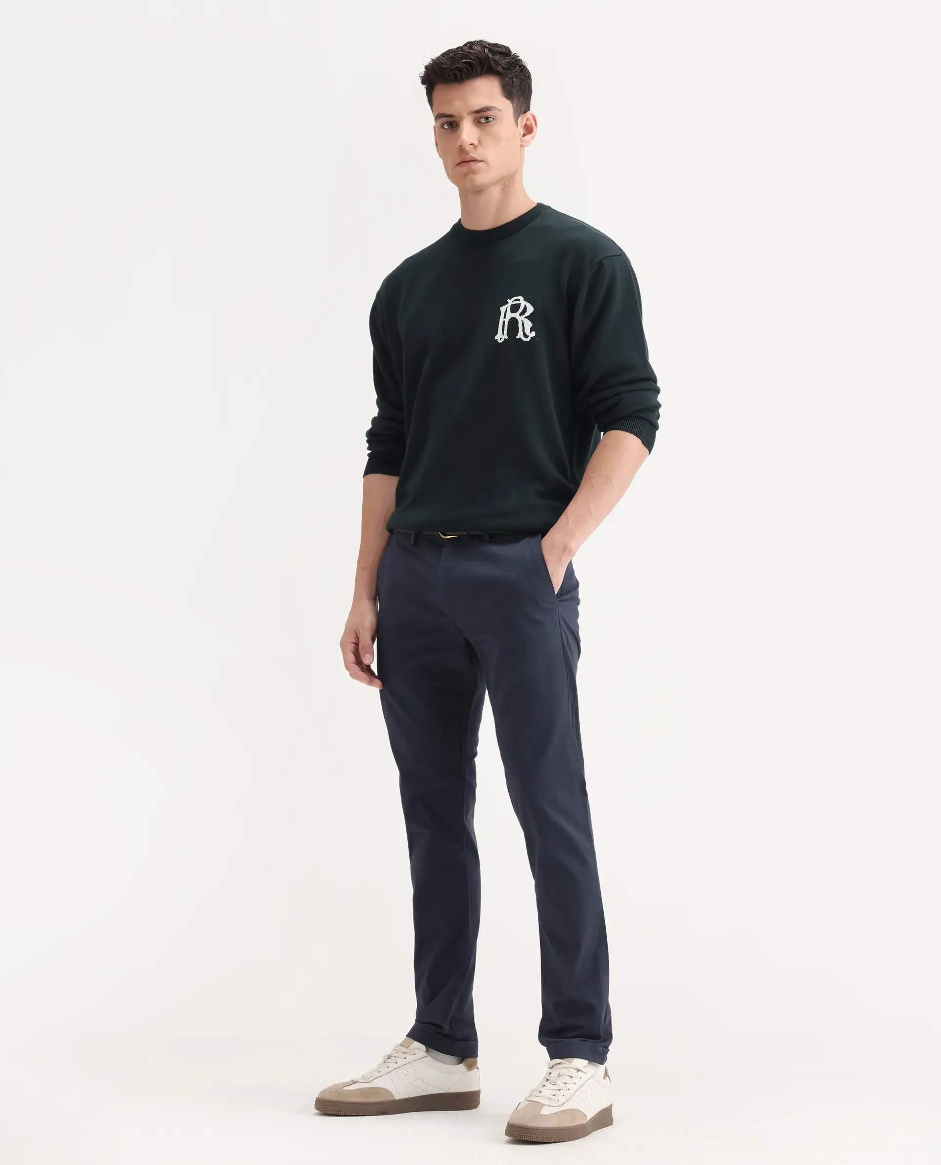 Rare Rabbit Men's Trews-22 Navy Cotton Plain Regular Fit Trouser - Image 5