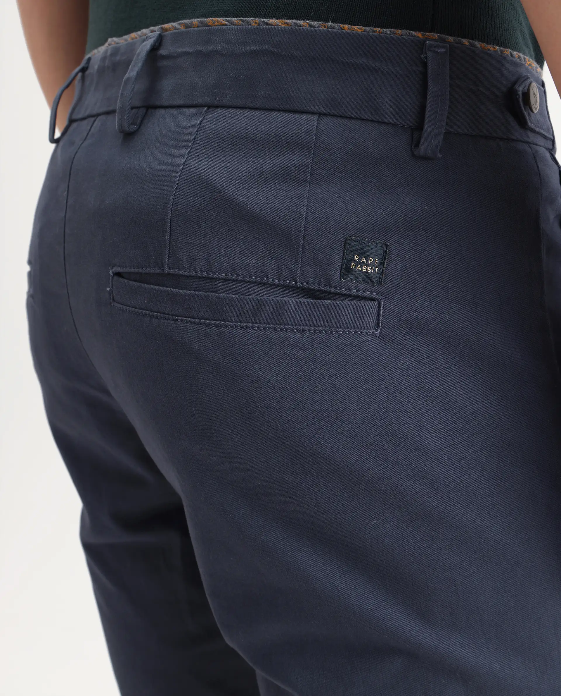 Rare Rabbit Men's Trews-22 Navy Cotton Plain Regular Fit Trouser - Image 6