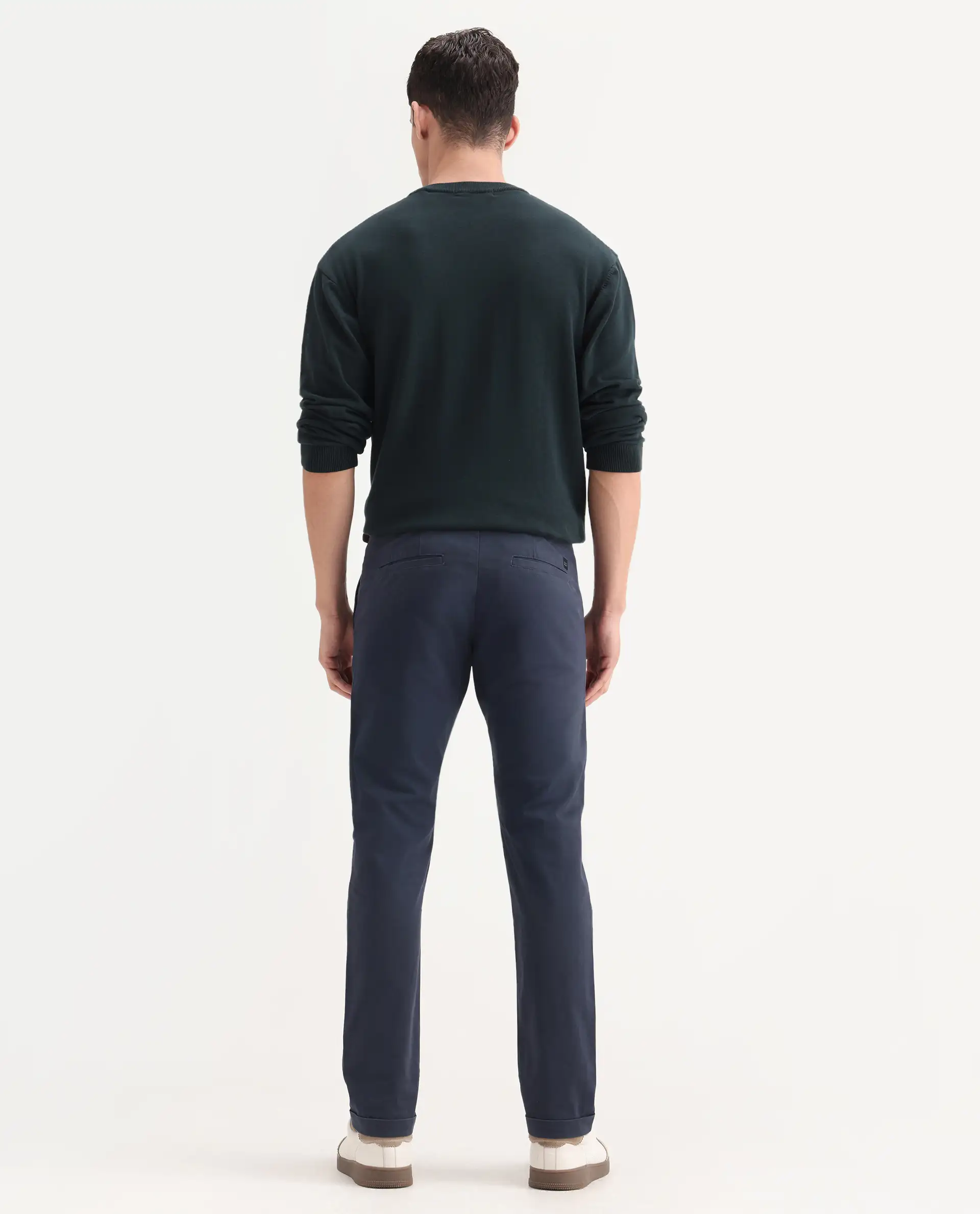Rare Rabbit Men's Trews-22 Navy Cotton Plain Regular Fit Trouser - Image 8