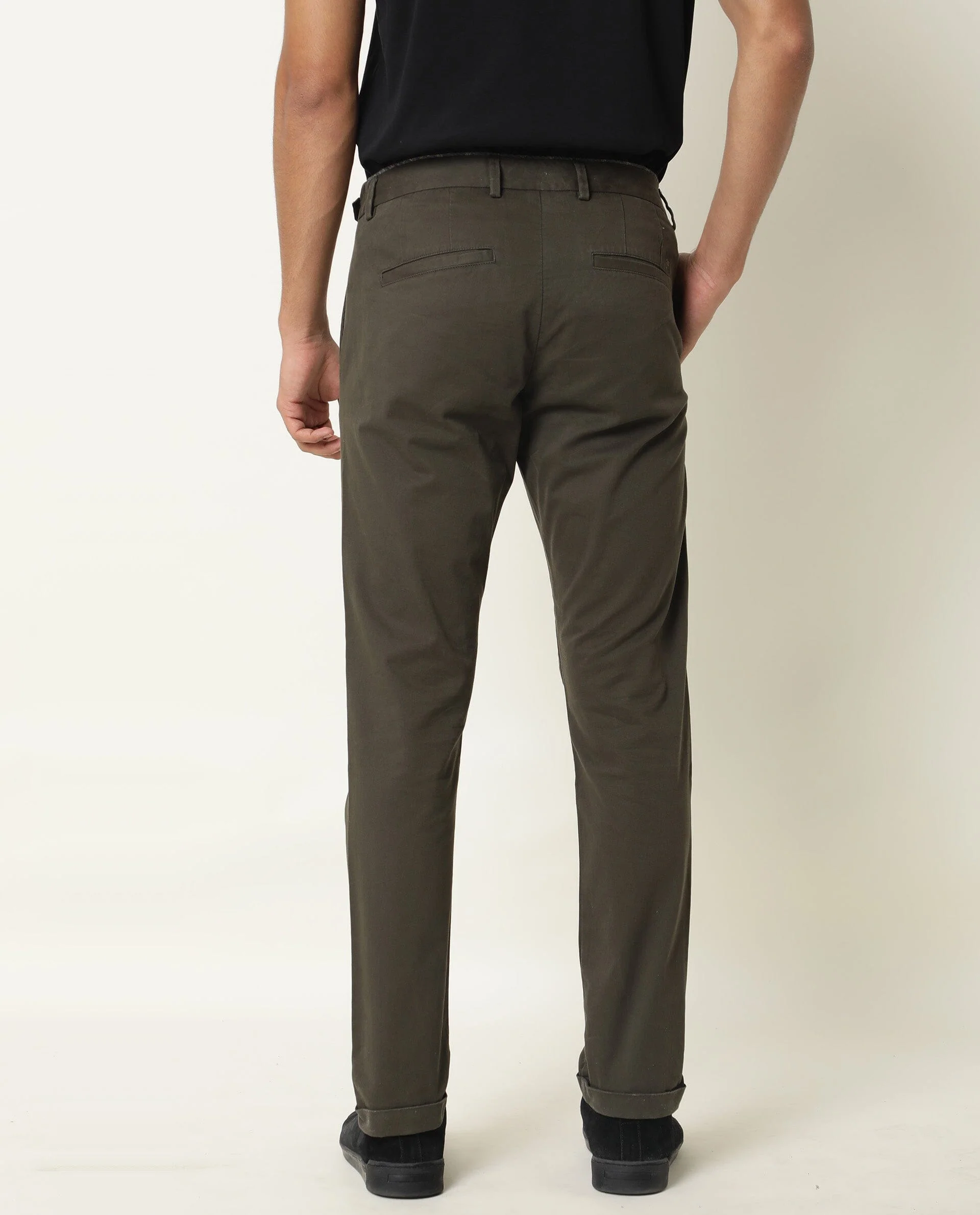 Rare Rabbit Men's Trews-22 Olive Cotton Plain Regular Fit Trouser - Image 6