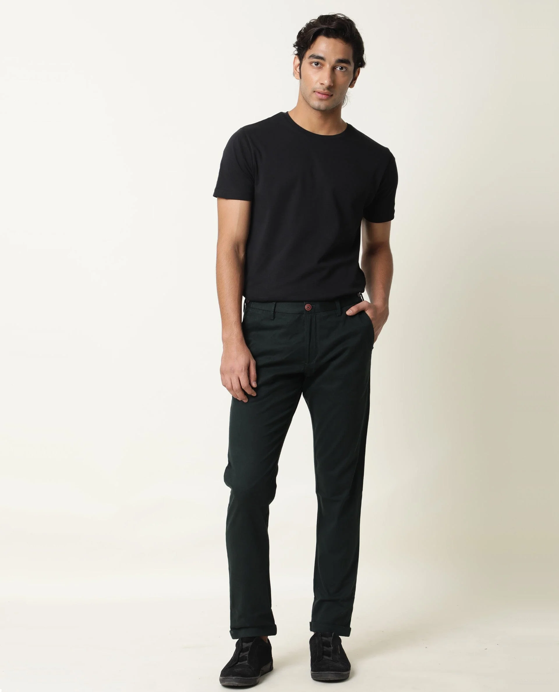 Rare Rabbit Men's Trews-22 Green Cotton Plain Regular Fit Trouser - Image 2