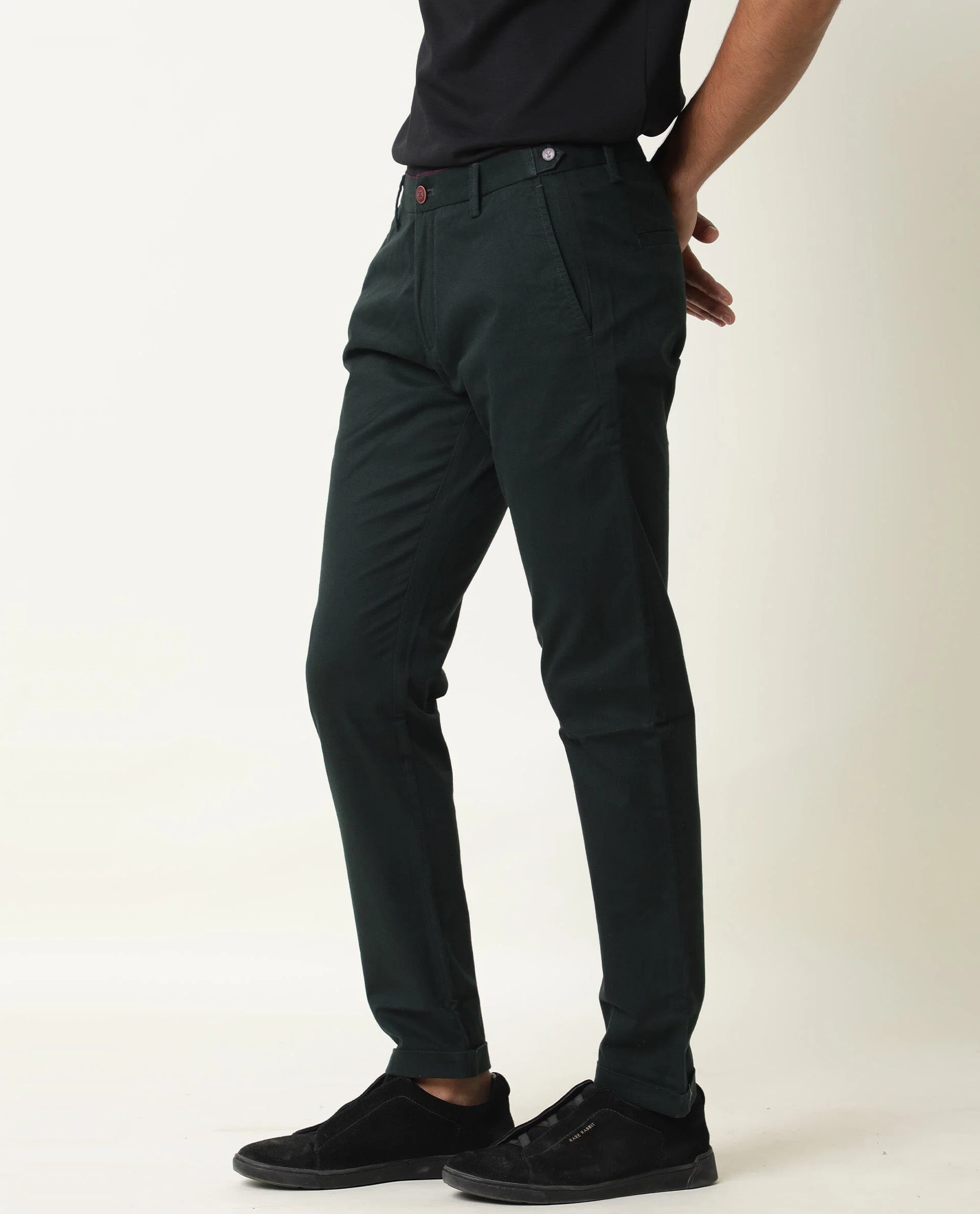 Rare Rabbit Men's Trews-22 Green Cotton Plain Regular Fit Trouser - Image 3