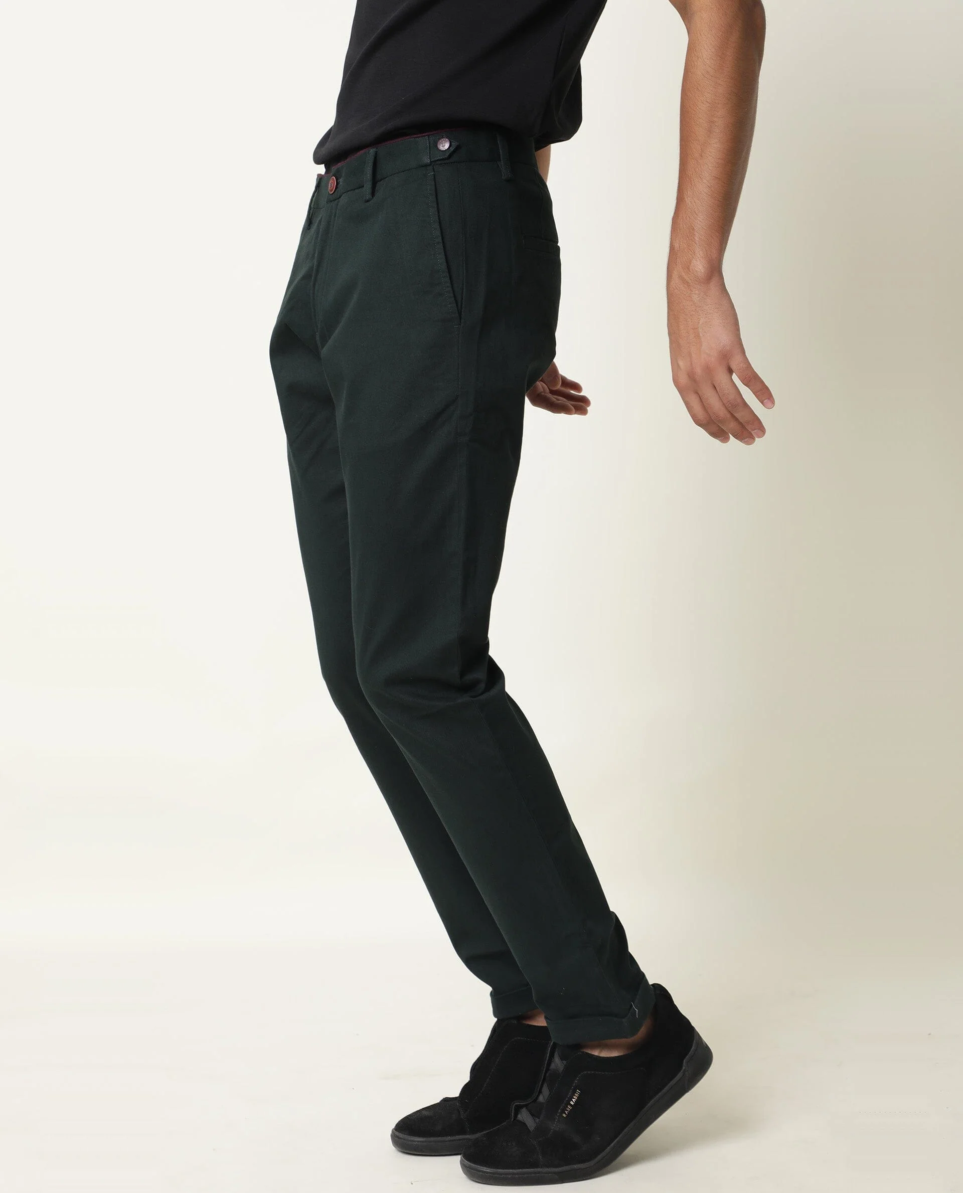 Rare Rabbit Men's Trews-22 Green Cotton Plain Regular Fit Trouser - Image 5