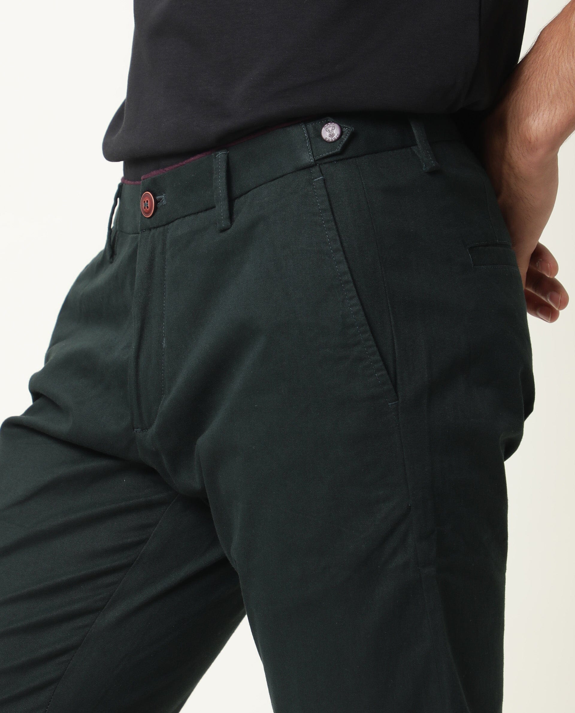 Rare Rabbit Men's Trews-22 Green Cotton Plain Regular Fit Trouser - Image 6