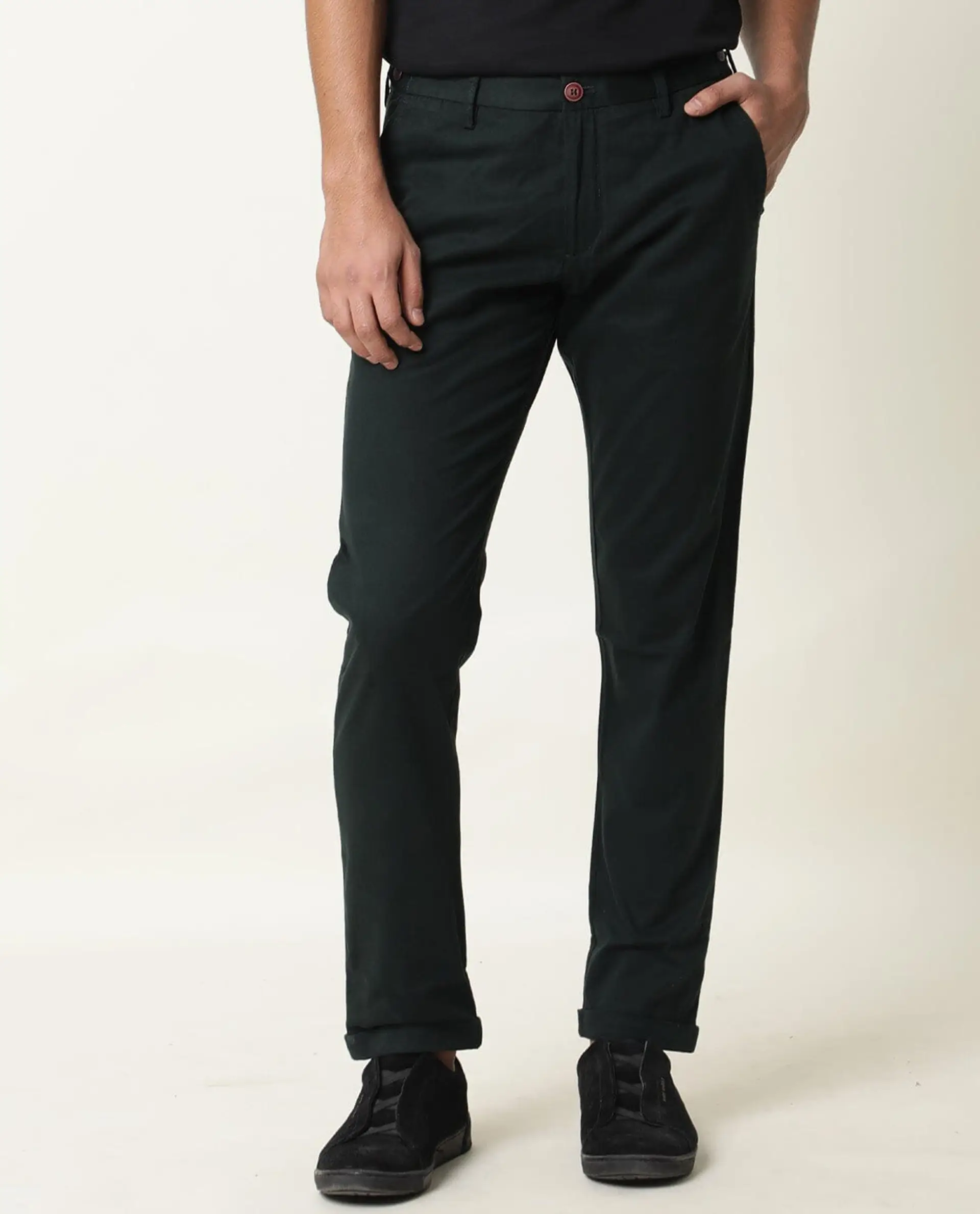 Rare Rabbit Men's Trews-22 Green Cotton Plain Regular Fit Trouser - Image 7
