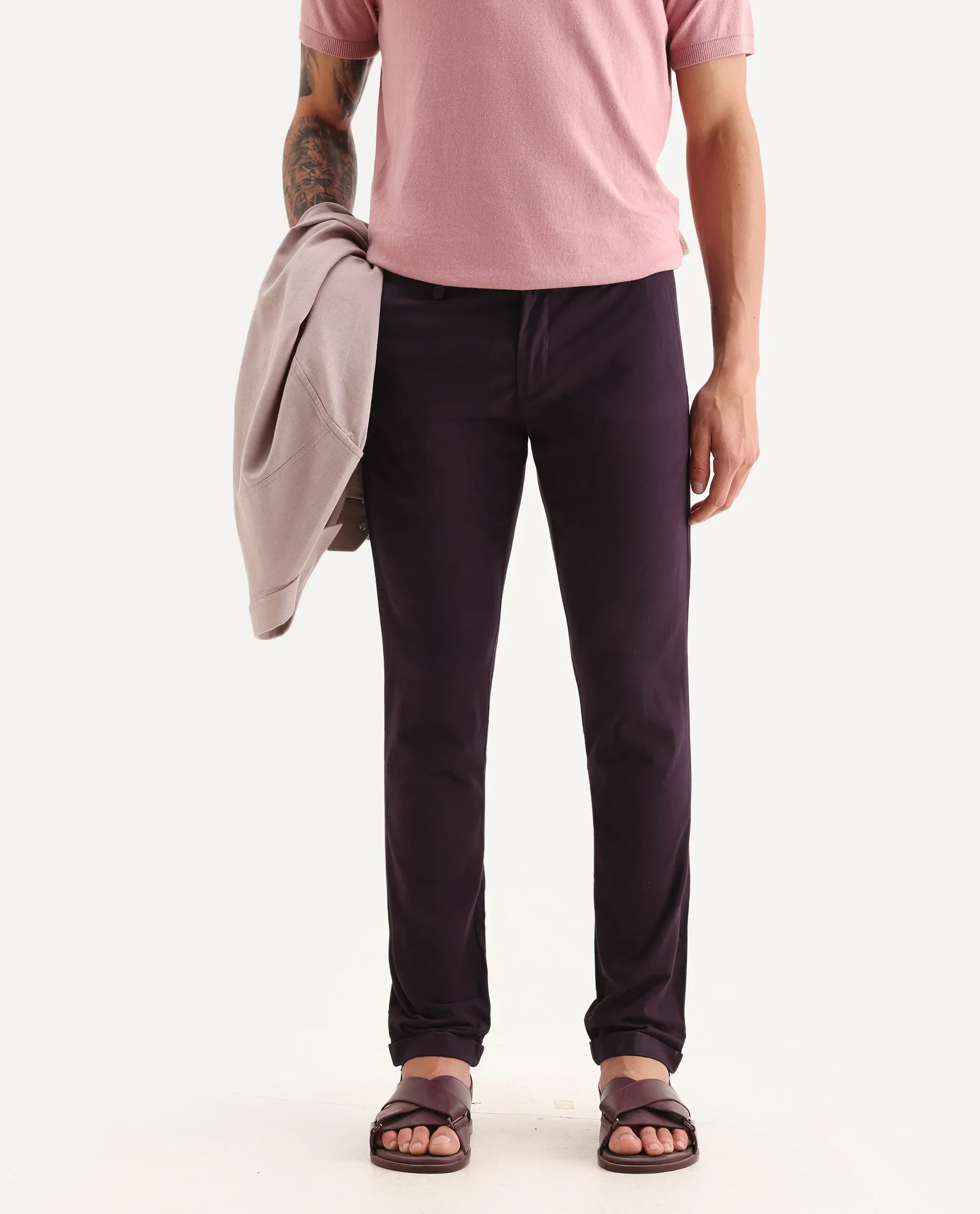 Rare Rabbit Men's Trews-22 Maroon Cotton Plain Regular Fit Trouser - Image 2