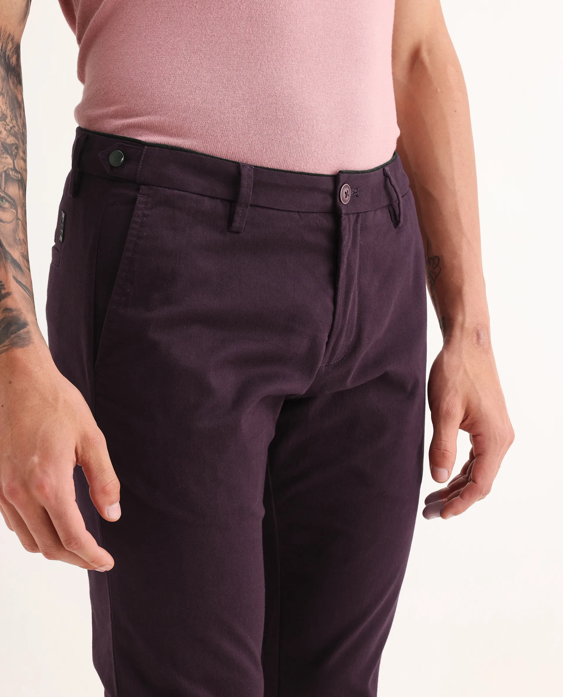 Rare Rabbit Men's Trews-22 Maroon Cotton Plain Regular Fit Trouser - Image 3