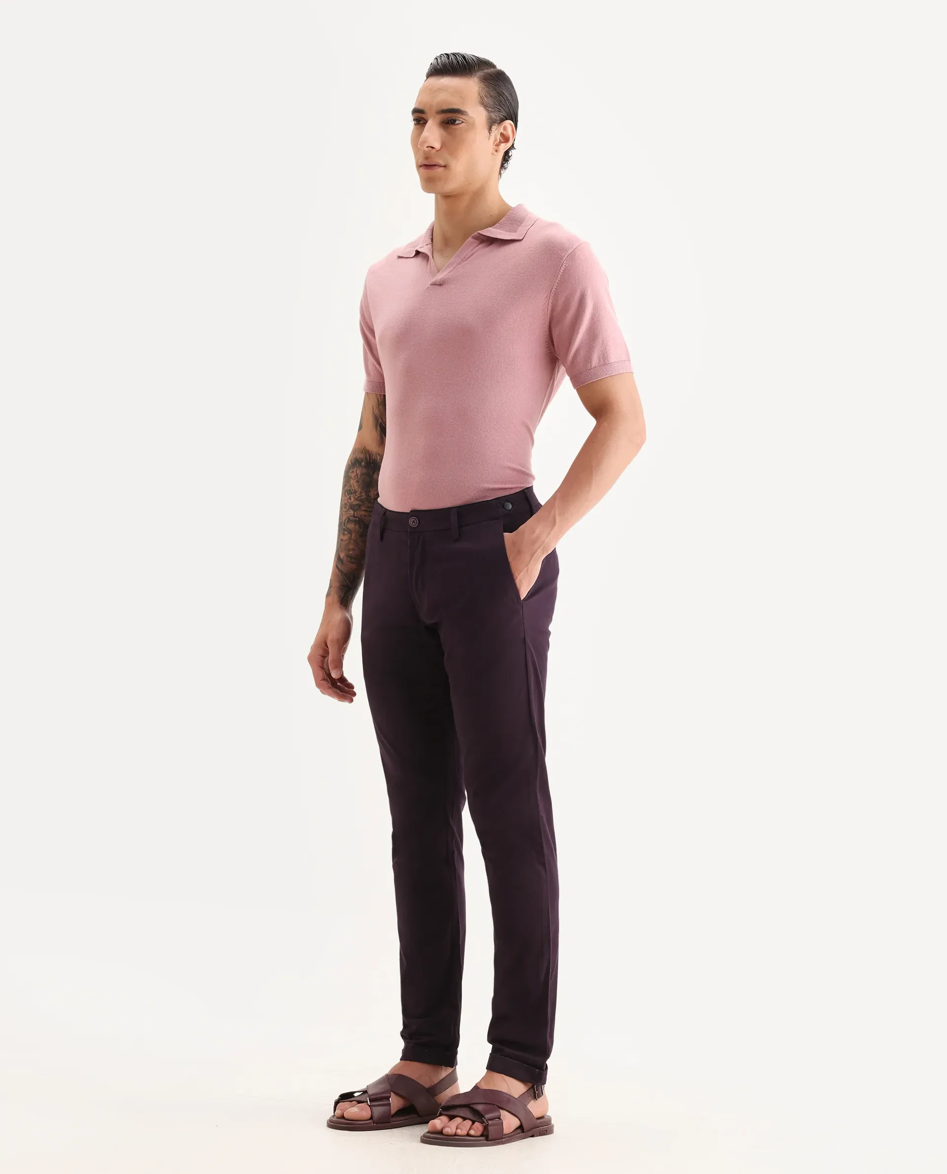 Rare Rabbit Men's Trews-22 Maroon Cotton Plain Regular Fit Trouser - Image 5