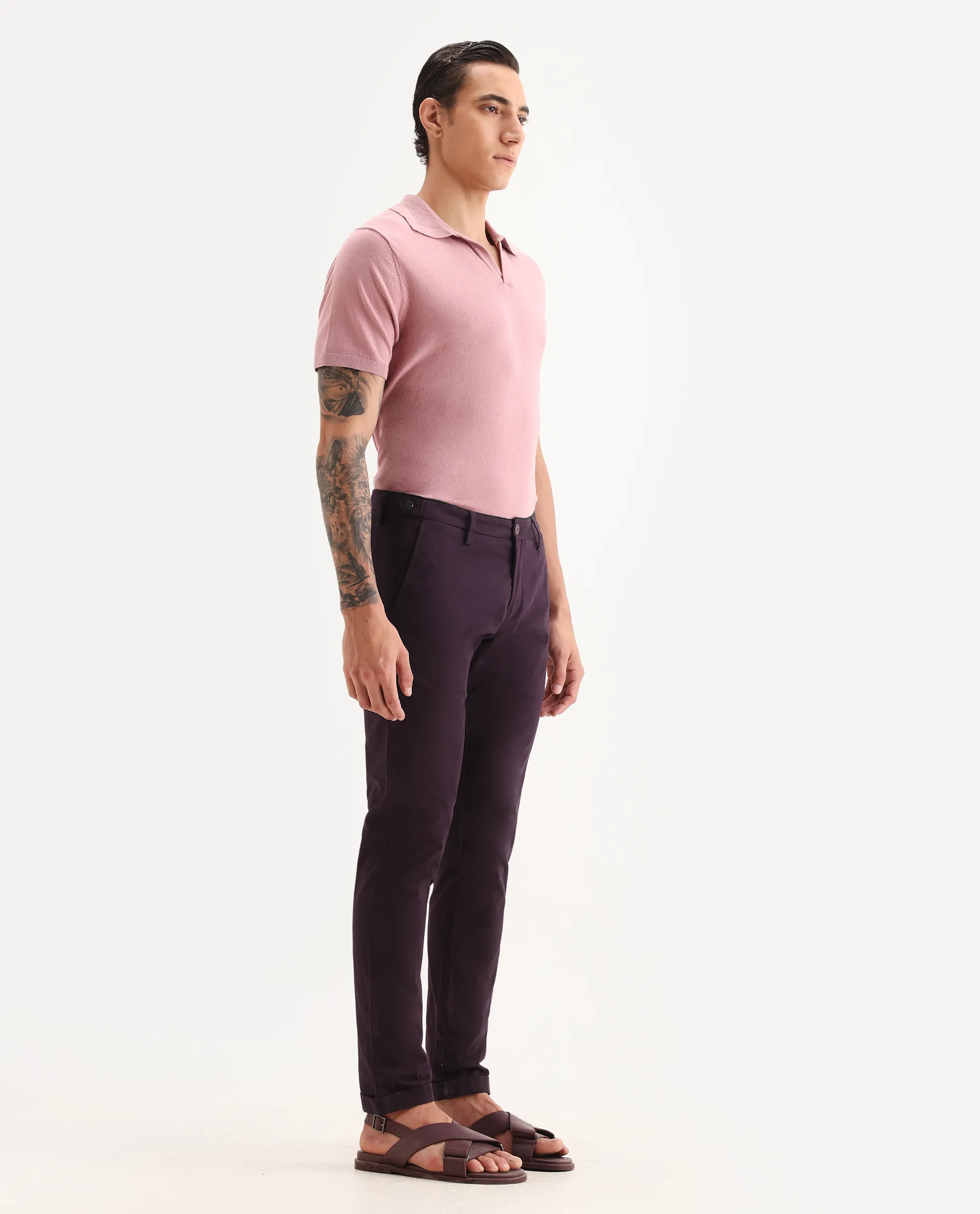 Rare Rabbit Men's Trews-22 Maroon Cotton Plain Regular Fit Trouser - Image 6