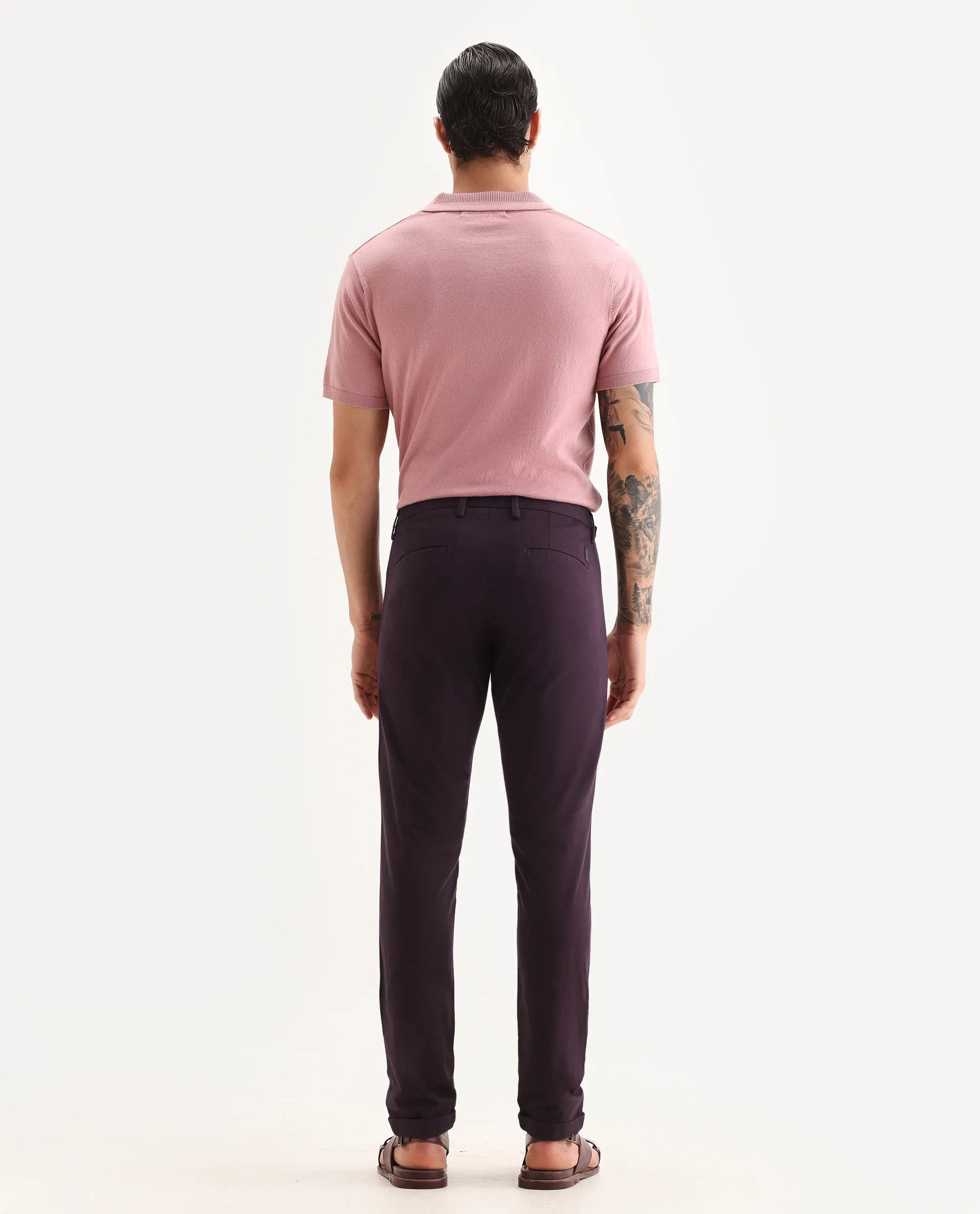 Rare Rabbit Men's Trews-22 Maroon Cotton Plain Regular Fit Trouser - Image 7