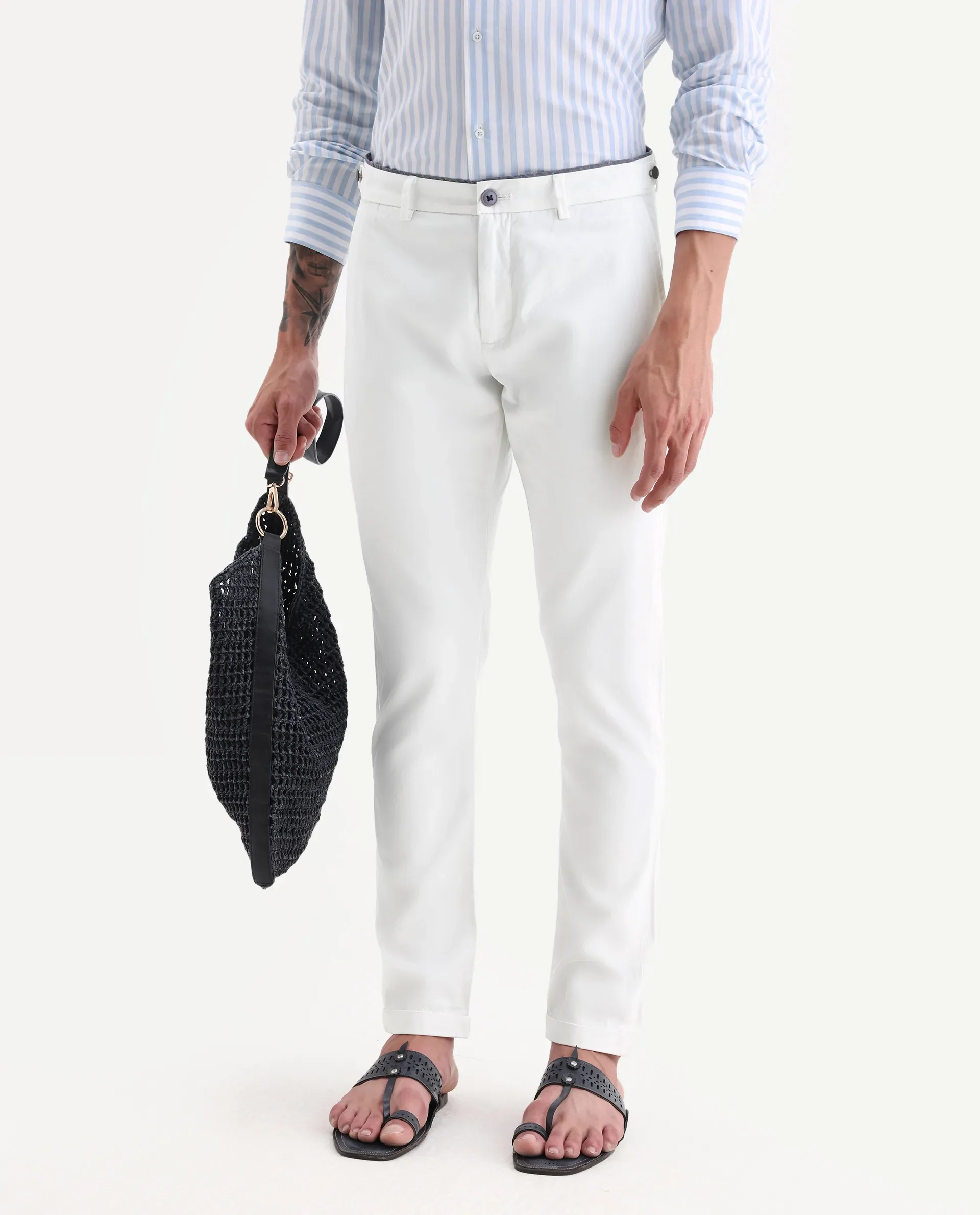 Rare Rabbit Men's Trews-22 White Cotton Plain Regular Fit Trouser - Image 2