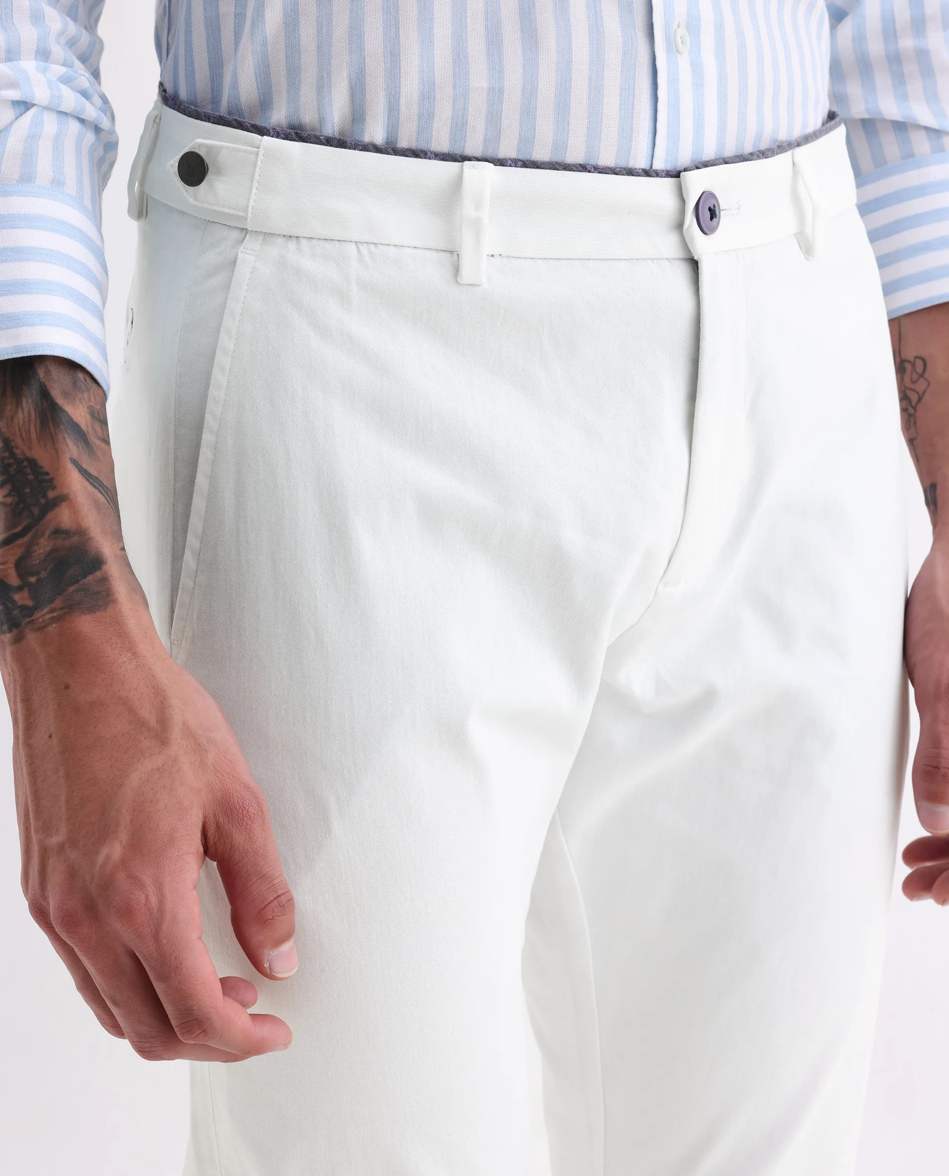 Rare Rabbit Men's Trews-22 White Cotton Plain Regular Fit Trouser - Image 3