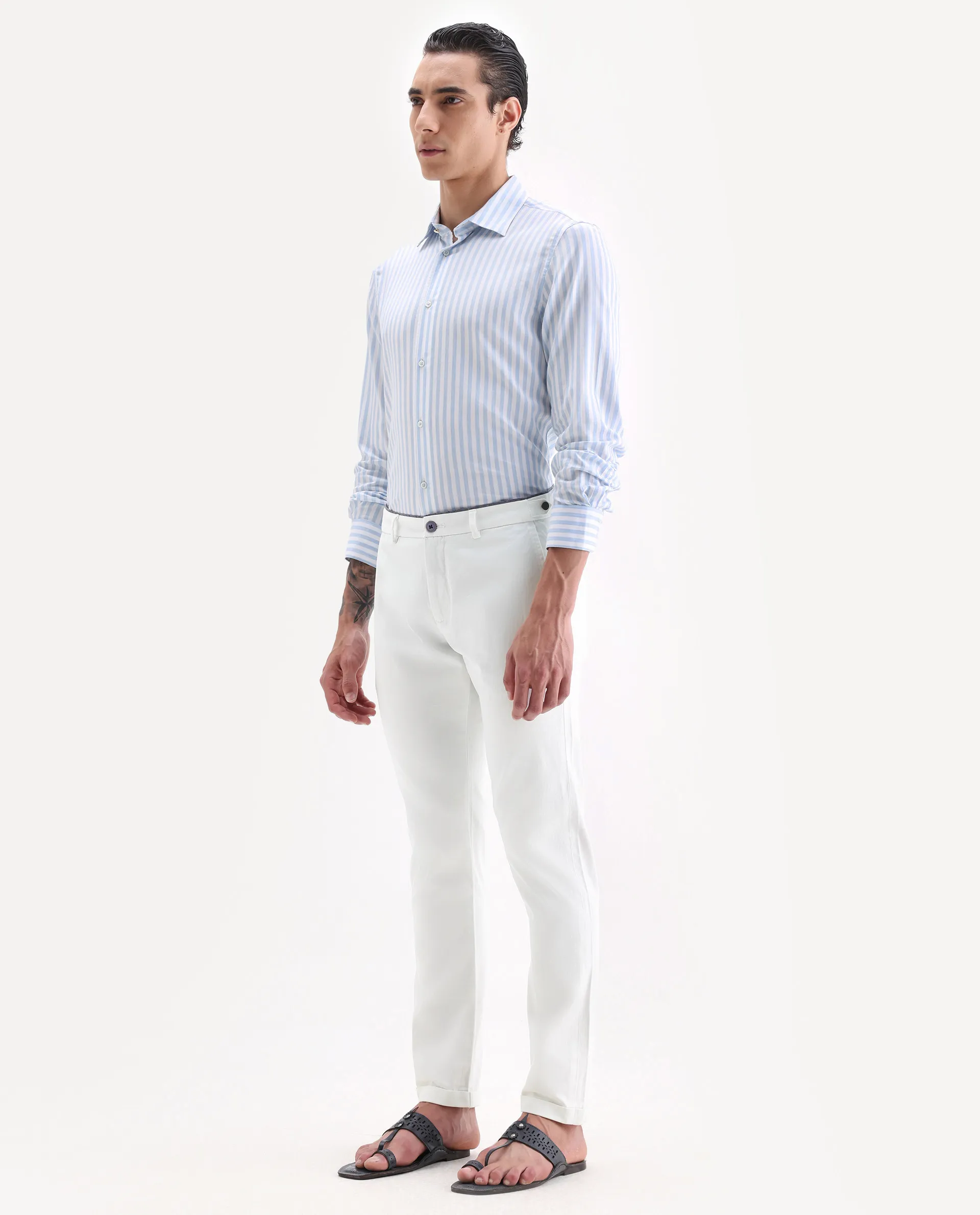 Rare Rabbit Men's Trews-22 White Cotton Plain Regular Fit Trouser - Image 4
