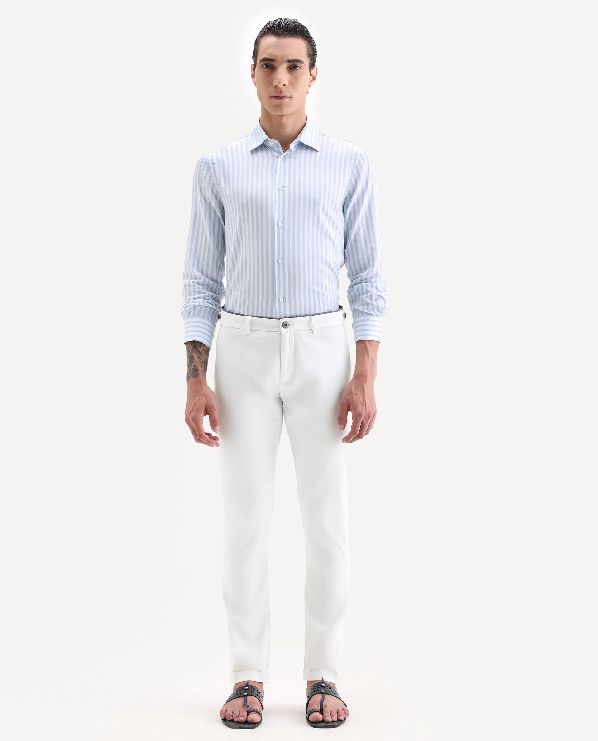 Rare Rabbit Men's Trews-22 White Cotton Plain Regular Fit Trouser - Image 7