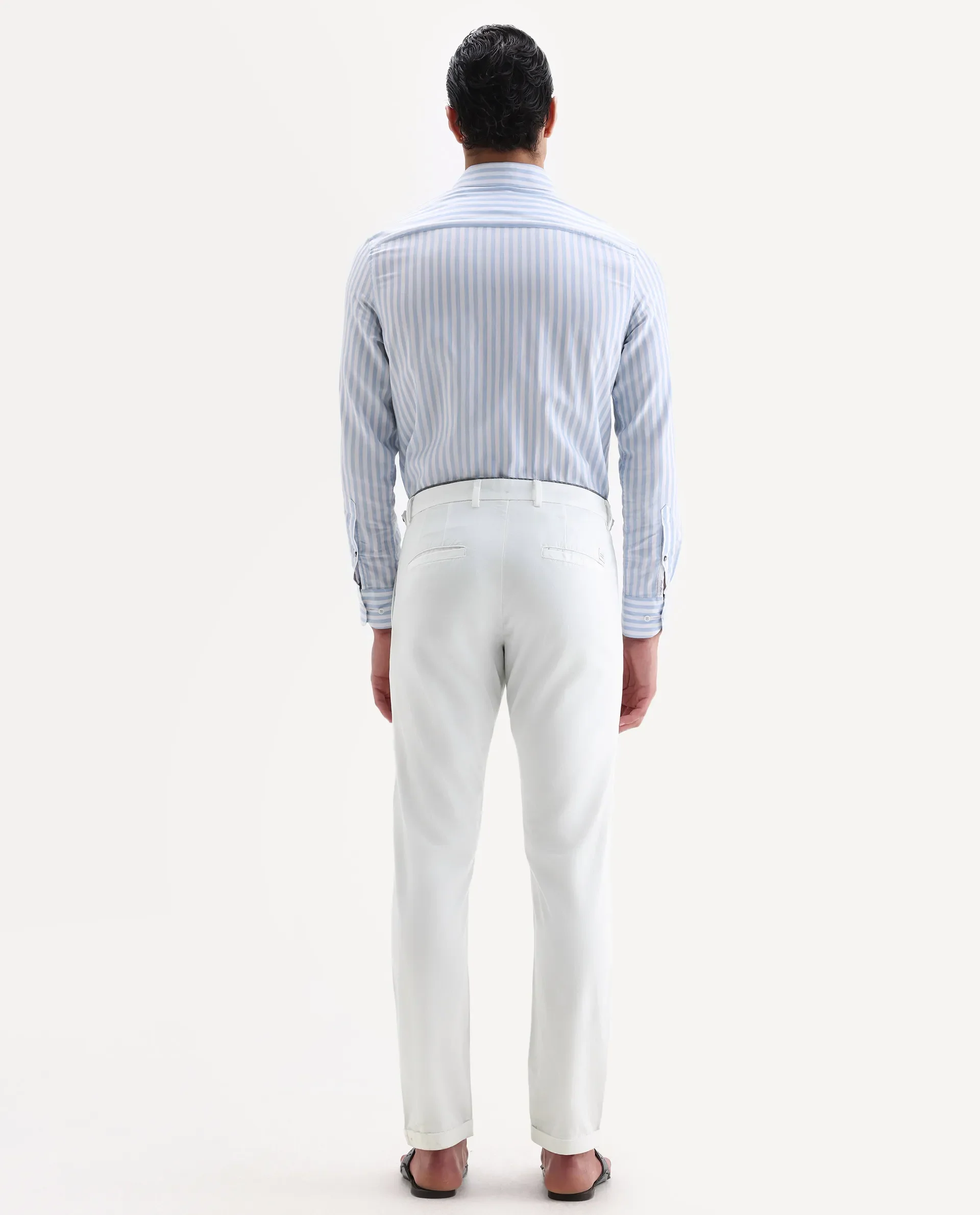 Rare Rabbit Men's Trews-22 White Cotton Plain Regular Fit Trouser - Image 8