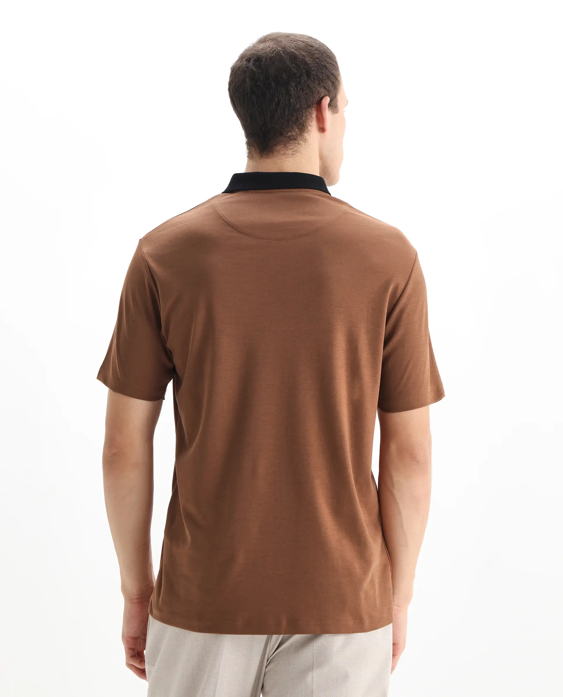 Rare Rabbit Men's Trex Dusky Brown Cotton Plain Regular Fit Half Sleeve Polo - Image 7