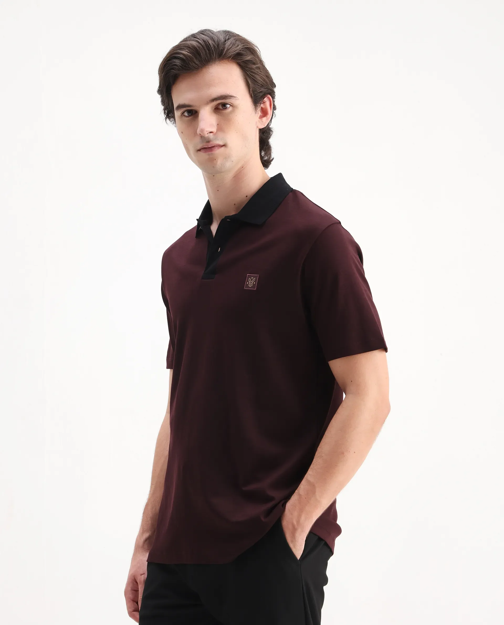 Rare Rabbit Men's Trex Maroon Cotton Plain Regular Fit Half Sleeve Polo - Image 5