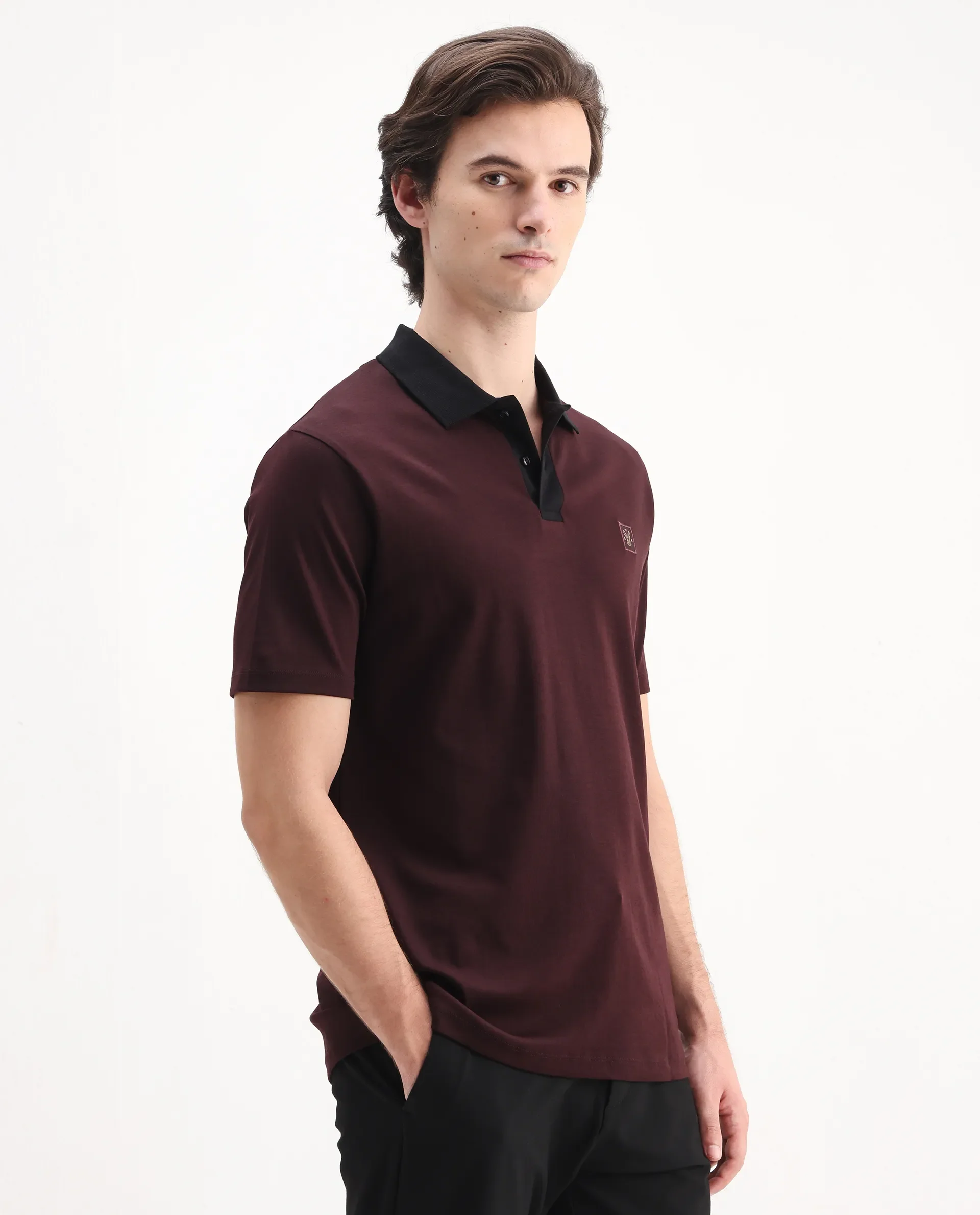 Rare Rabbit Men's Trex Maroon Cotton Plain Regular Fit Half Sleeve Polo - Image 6