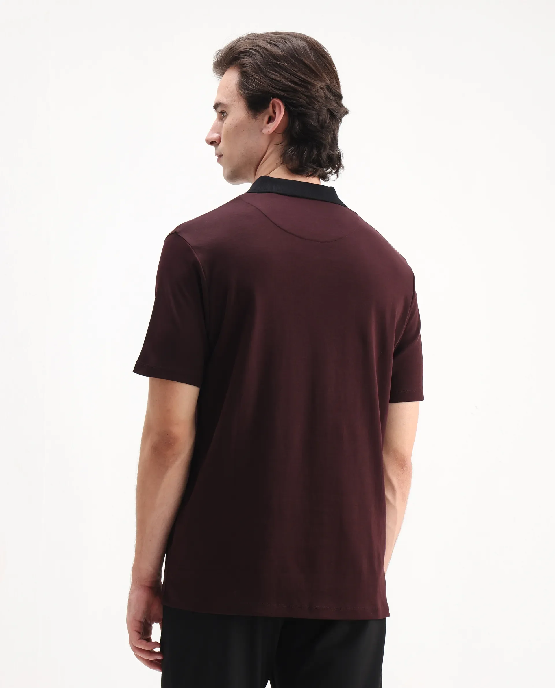 Rare Rabbit Men's Trex Maroon Cotton Plain Regular Fit Half Sleeve Polo - Image 7