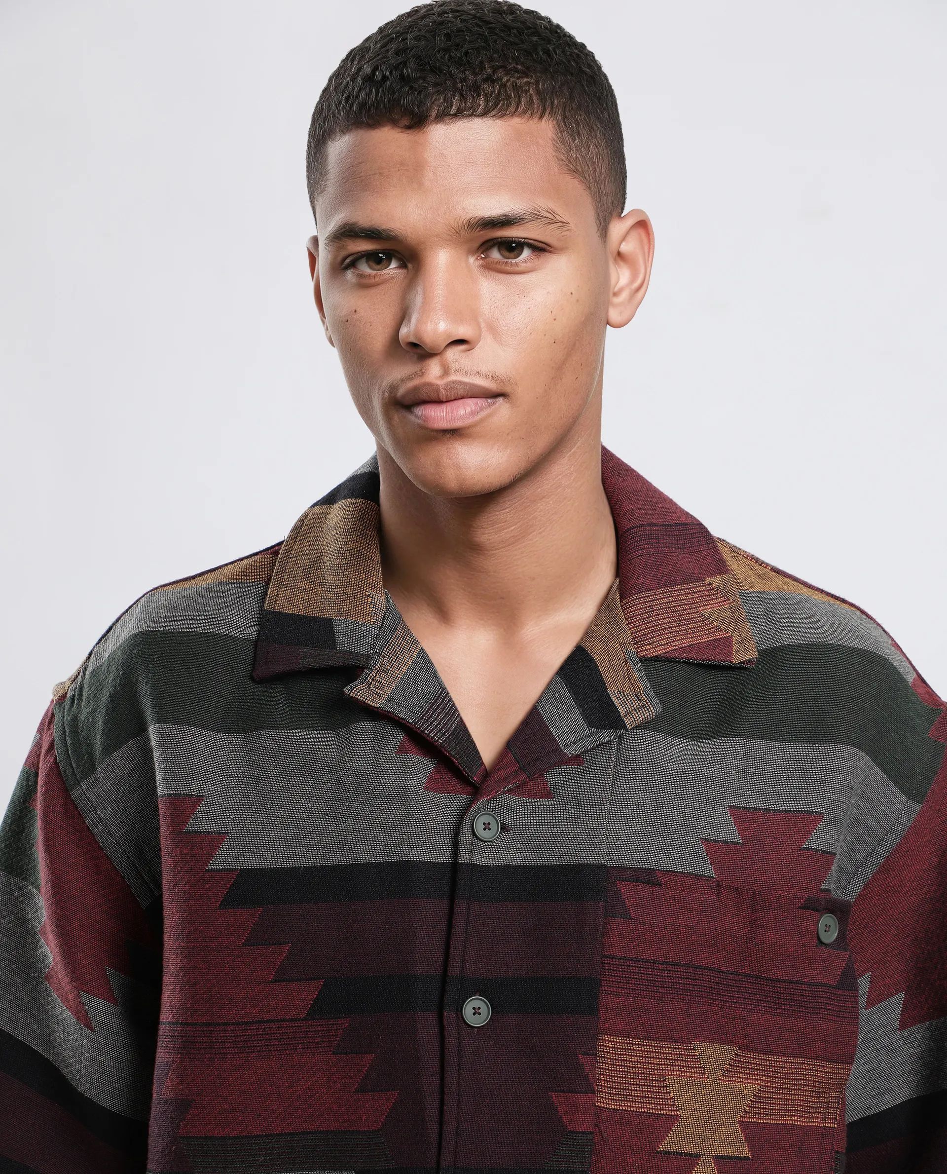 Rare Rabbit Men's Tri Maroon Cotton Jacquard Boxy Fit Half Sleeve Collared Shirt - Image 2