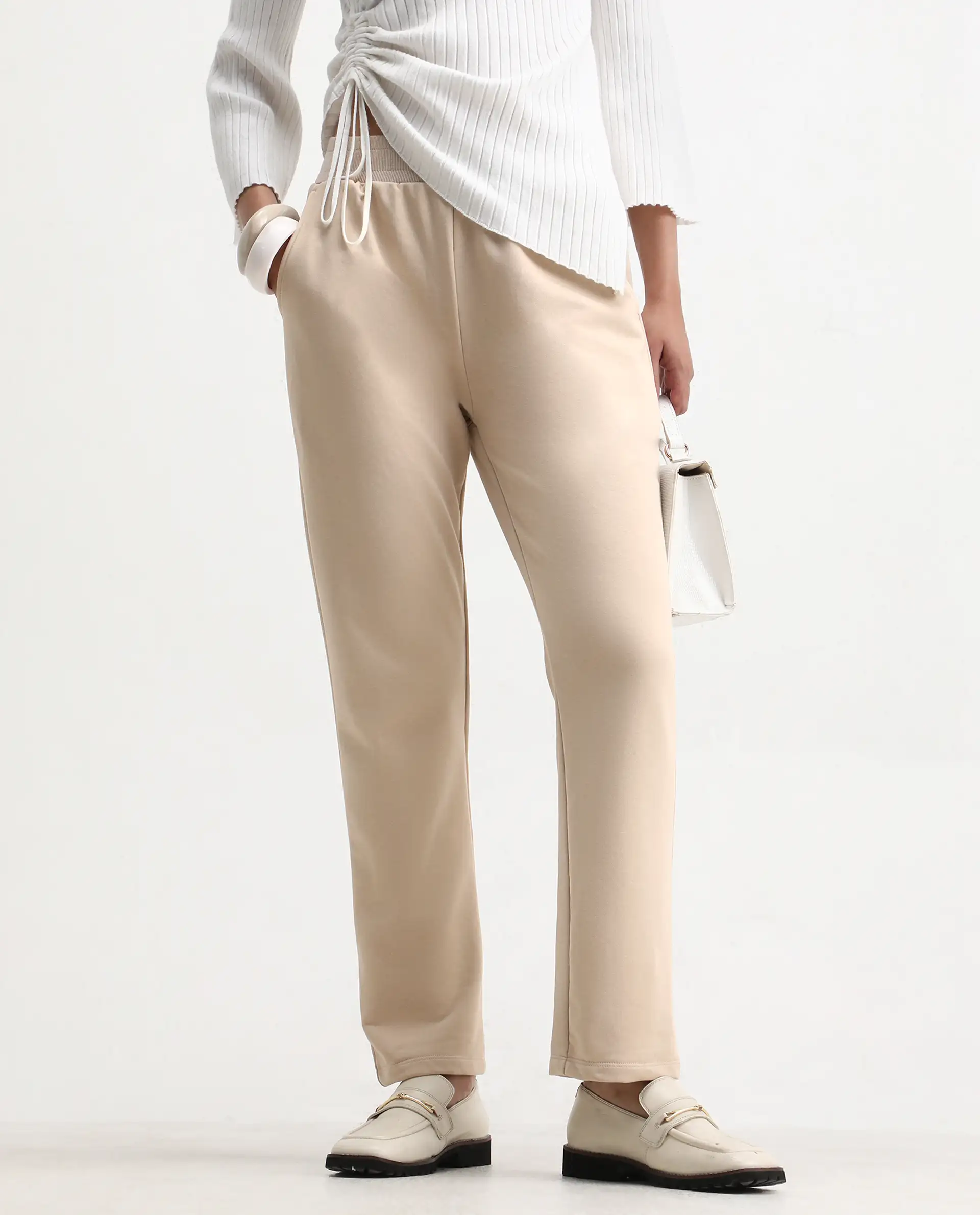 Rareism Women's Tribon Beige Cotton Blend Straight Fit Track Pant - Image 2