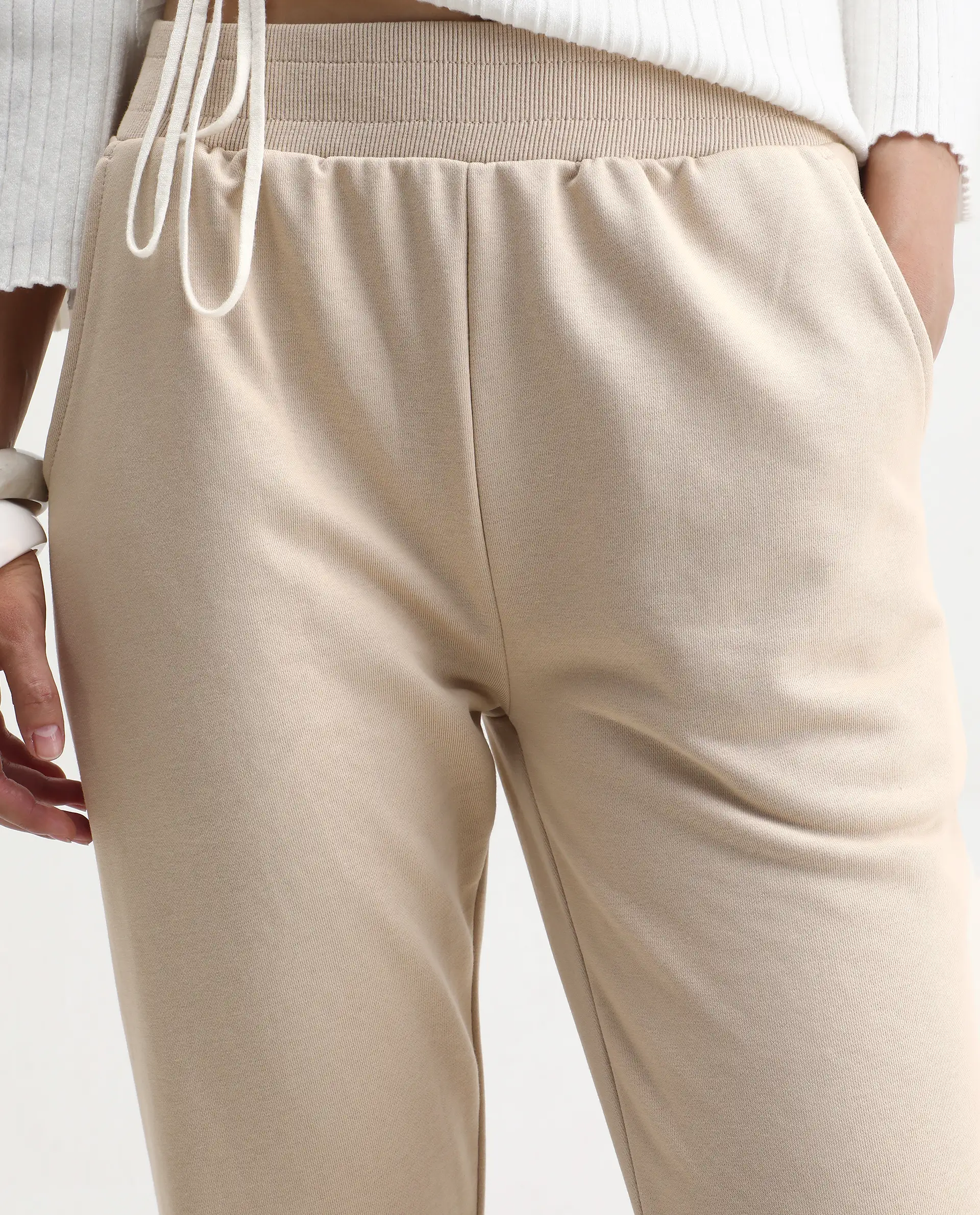 Rareism Women's Tribon Beige Cotton Blend Straight Fit Track Pant - Image 3