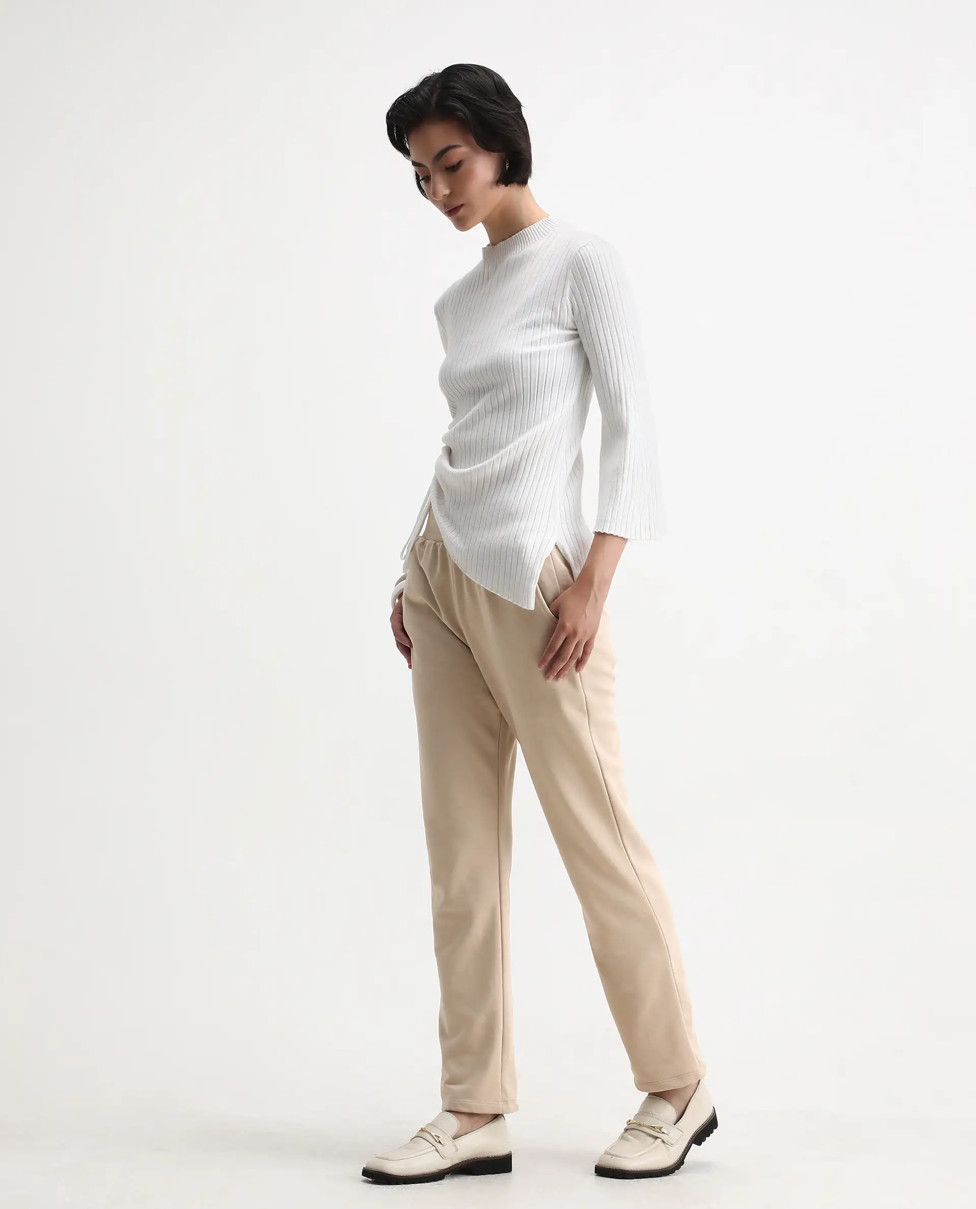Rareism Women's Tribon Beige Cotton Blend Straight Fit Track Pant - Image 5