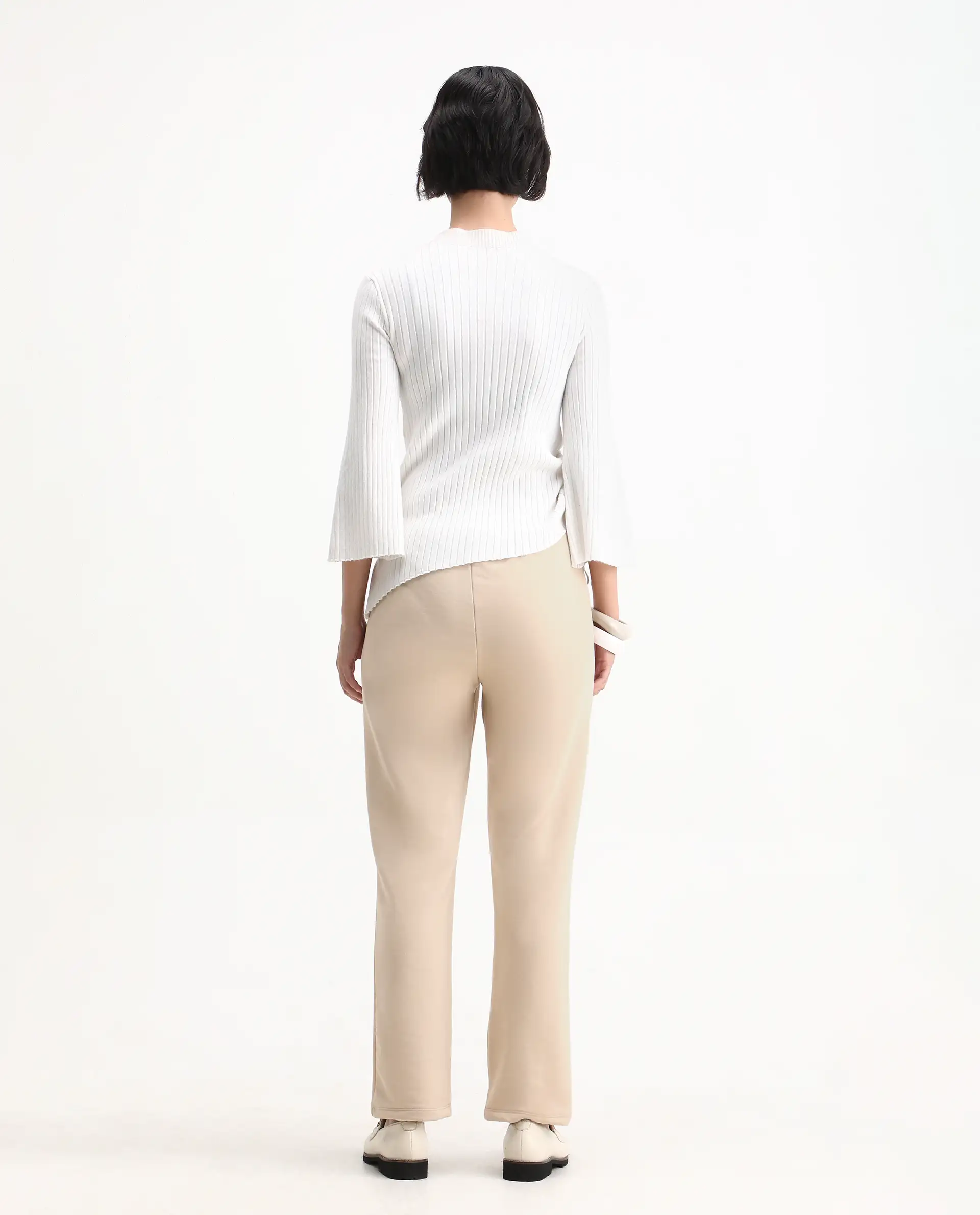 Rareism Women's Tribon Beige Cotton Blend Straight Fit Track Pant - Image 8