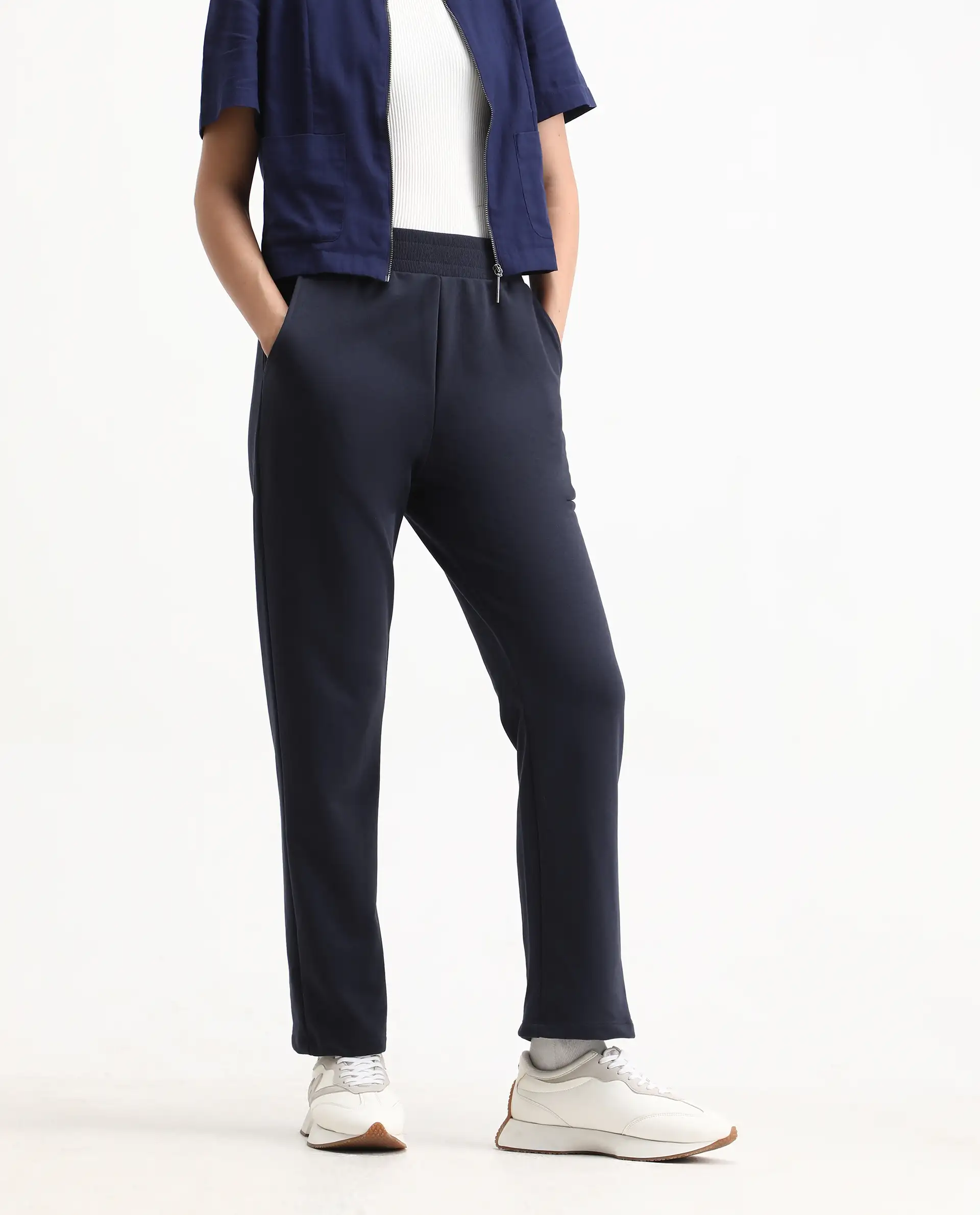 Rareism Women's Tribon Navy Cotton Blend Straight Fit Track Pant - Image 2