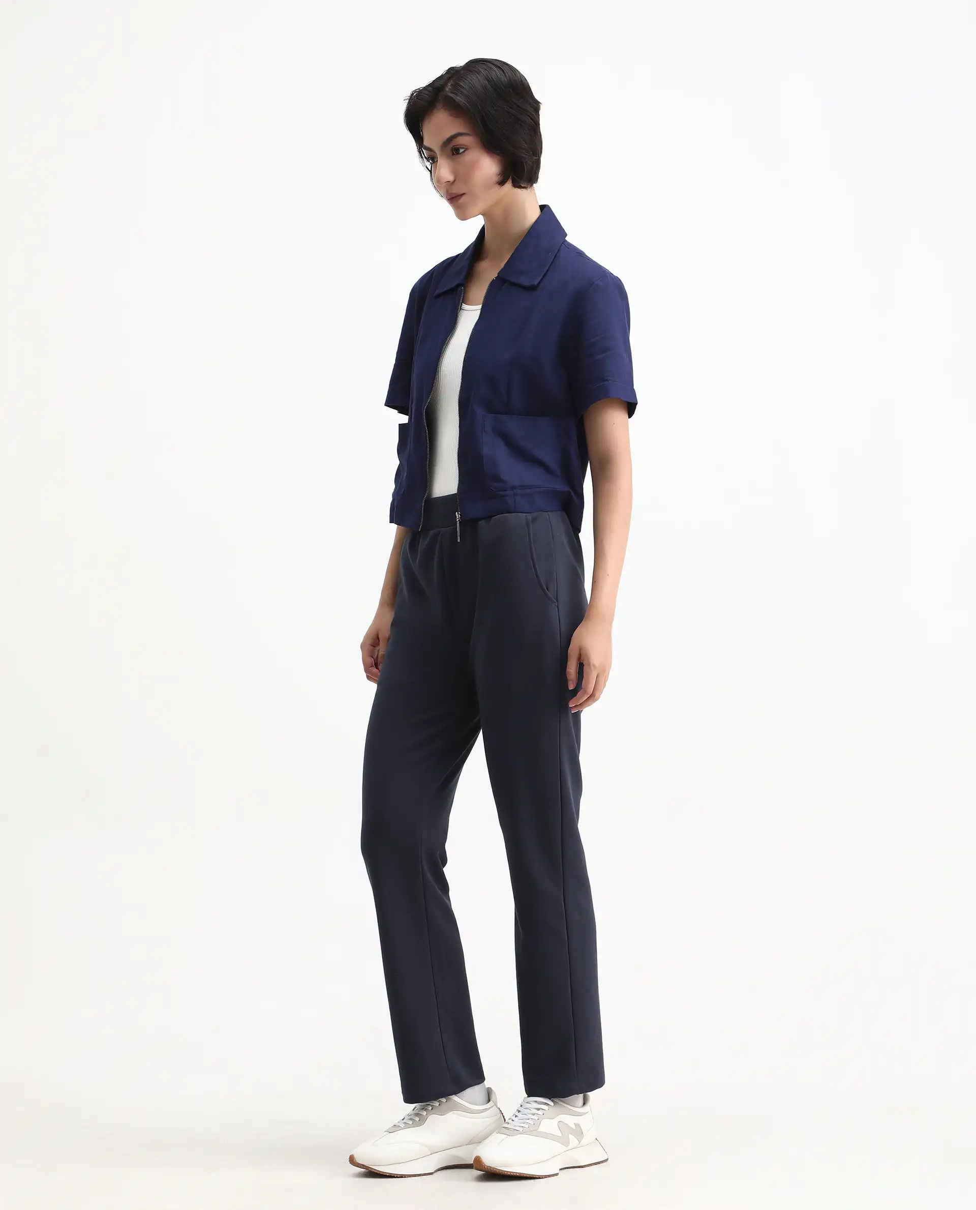 Rareism Women's Tribon Navy Cotton Blend Straight Fit Track Pant - Image 5