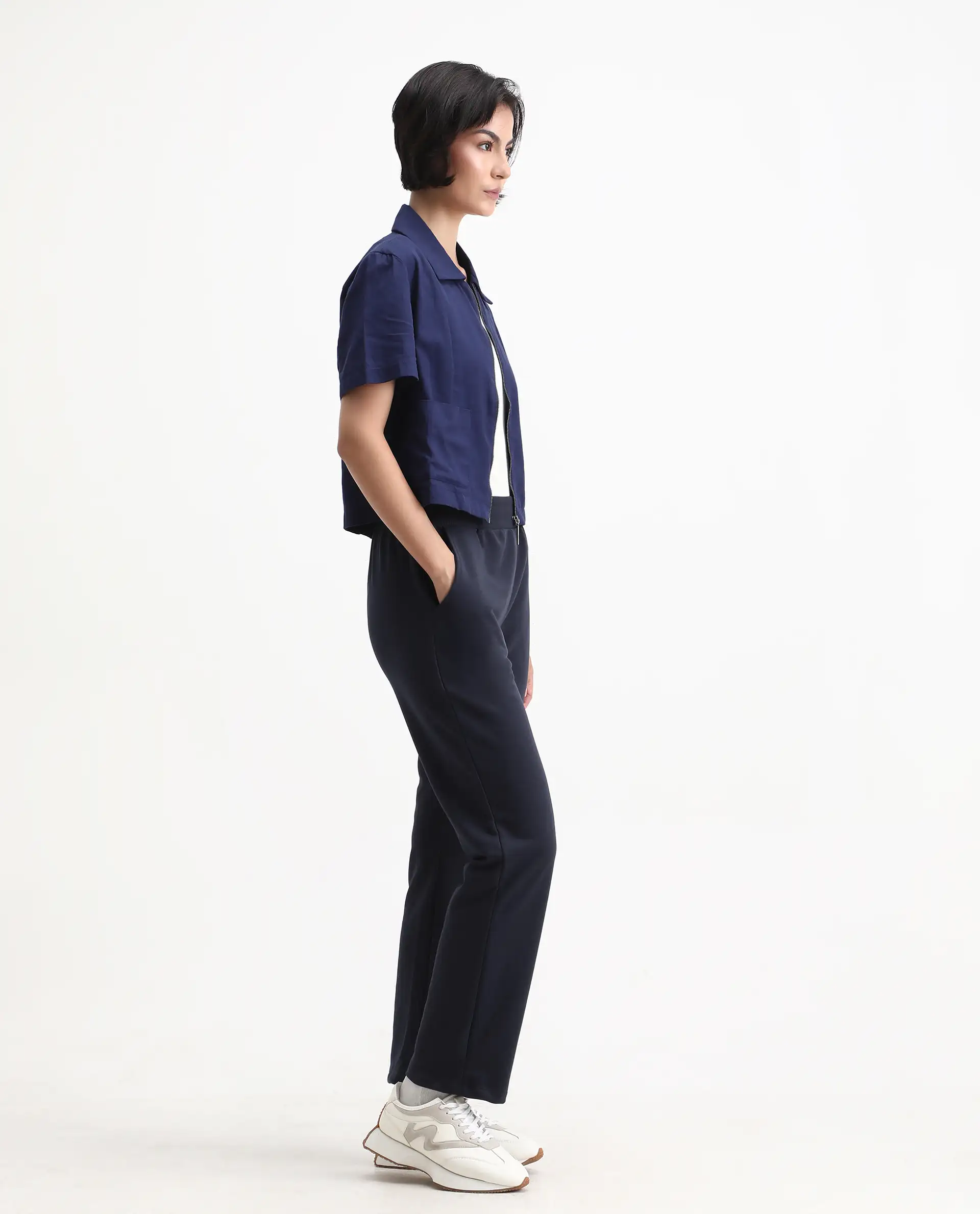 Rareism Women's Tribon Navy Cotton Blend Straight Fit Track Pant - Image 6