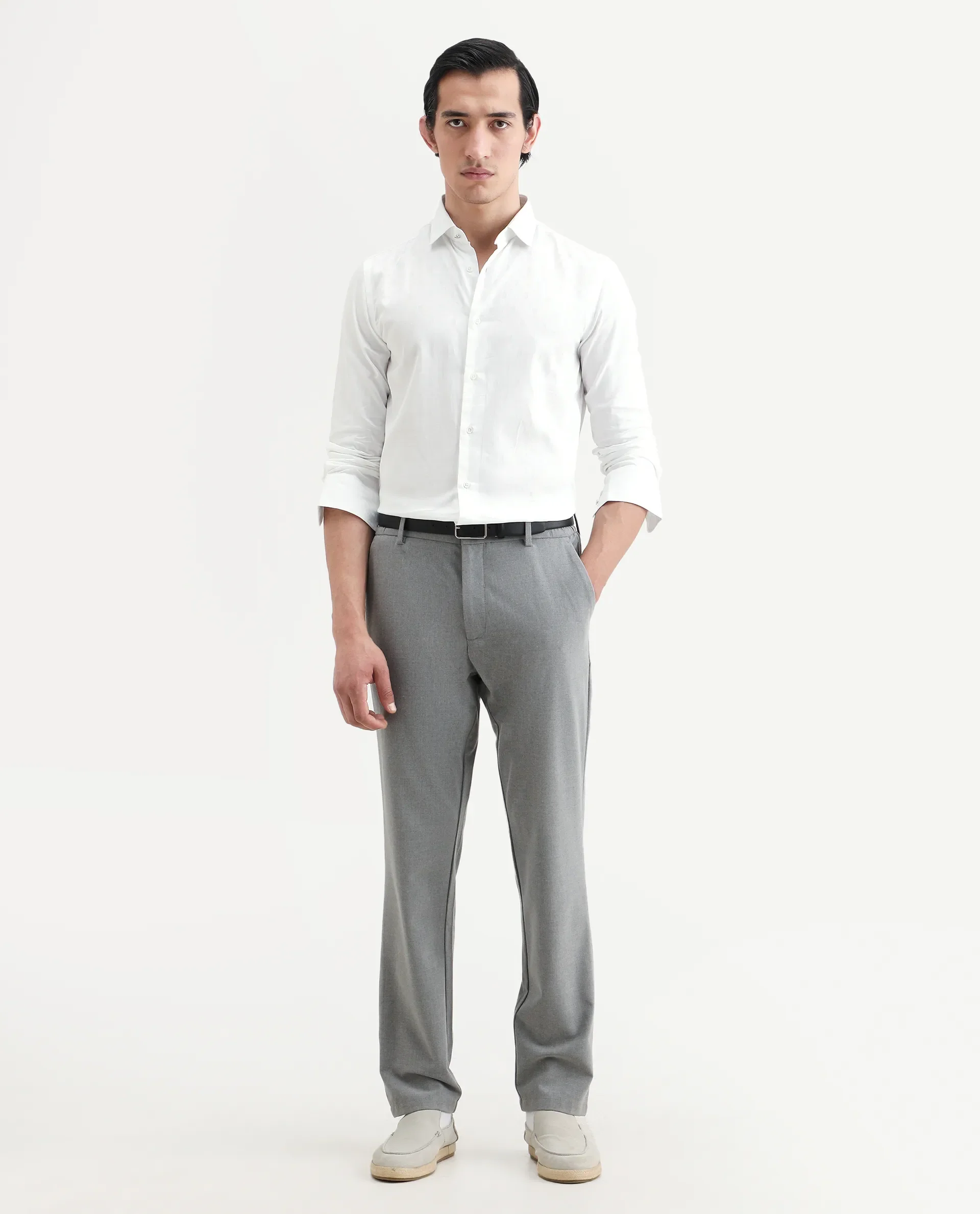 Rare Rabbit Men's Trica White Cotton Plain Regular Fit Full Sleeve Collared Shirt - Image 2