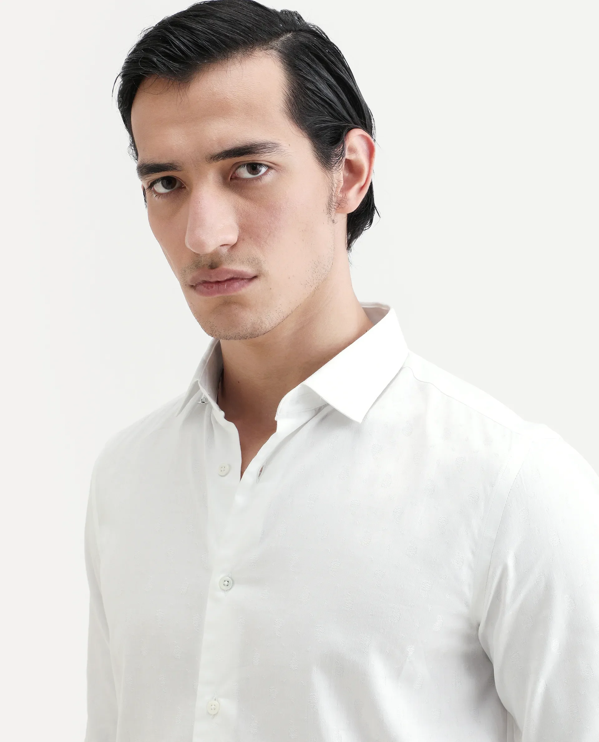 Rare Rabbit Men's Trica White Cotton Plain Regular Fit Full Sleeve Collared Shirt - Image 3