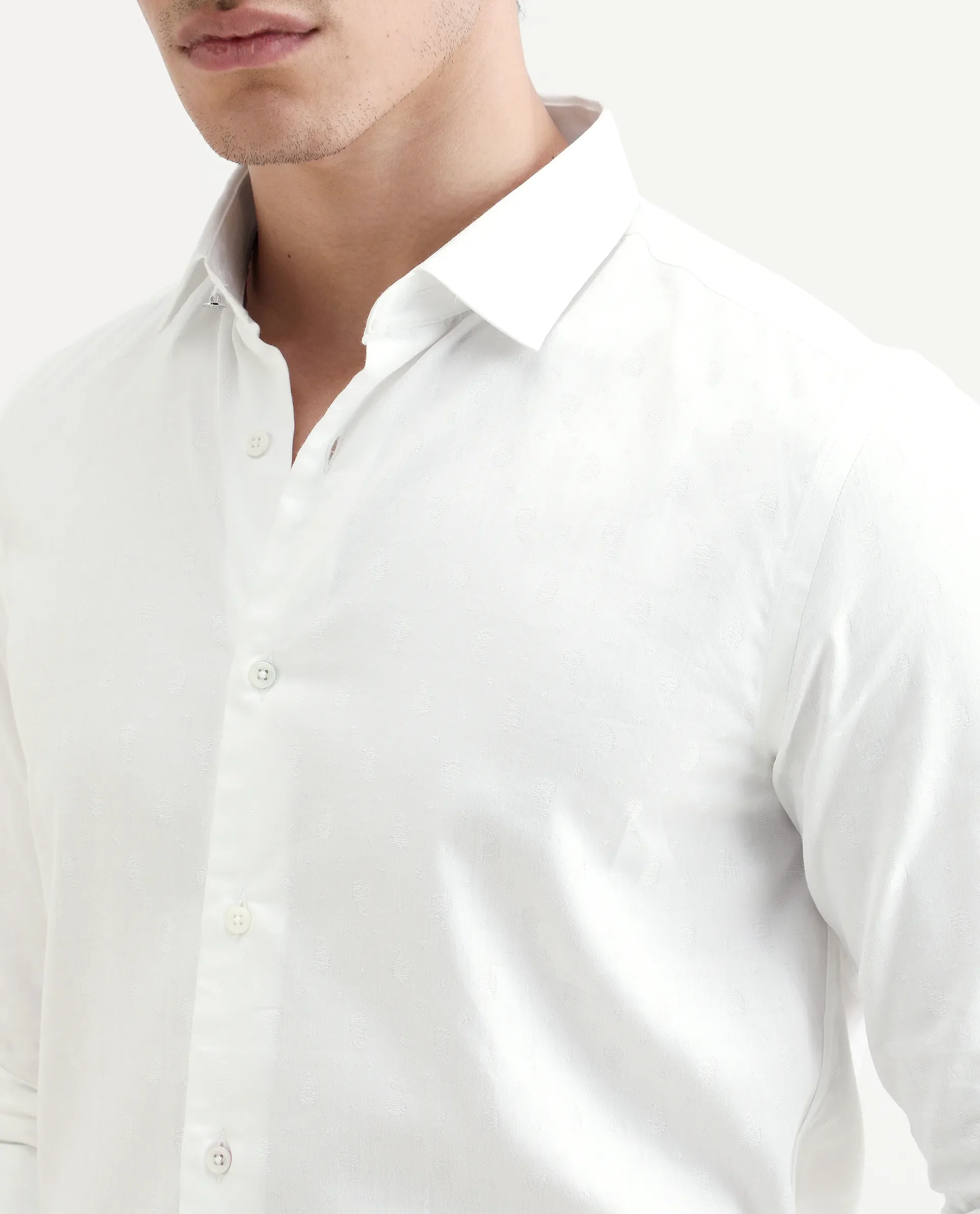 Rare Rabbit Men's Trica White Cotton Plain Regular Fit Full Sleeve Collared Shirt - Image 4